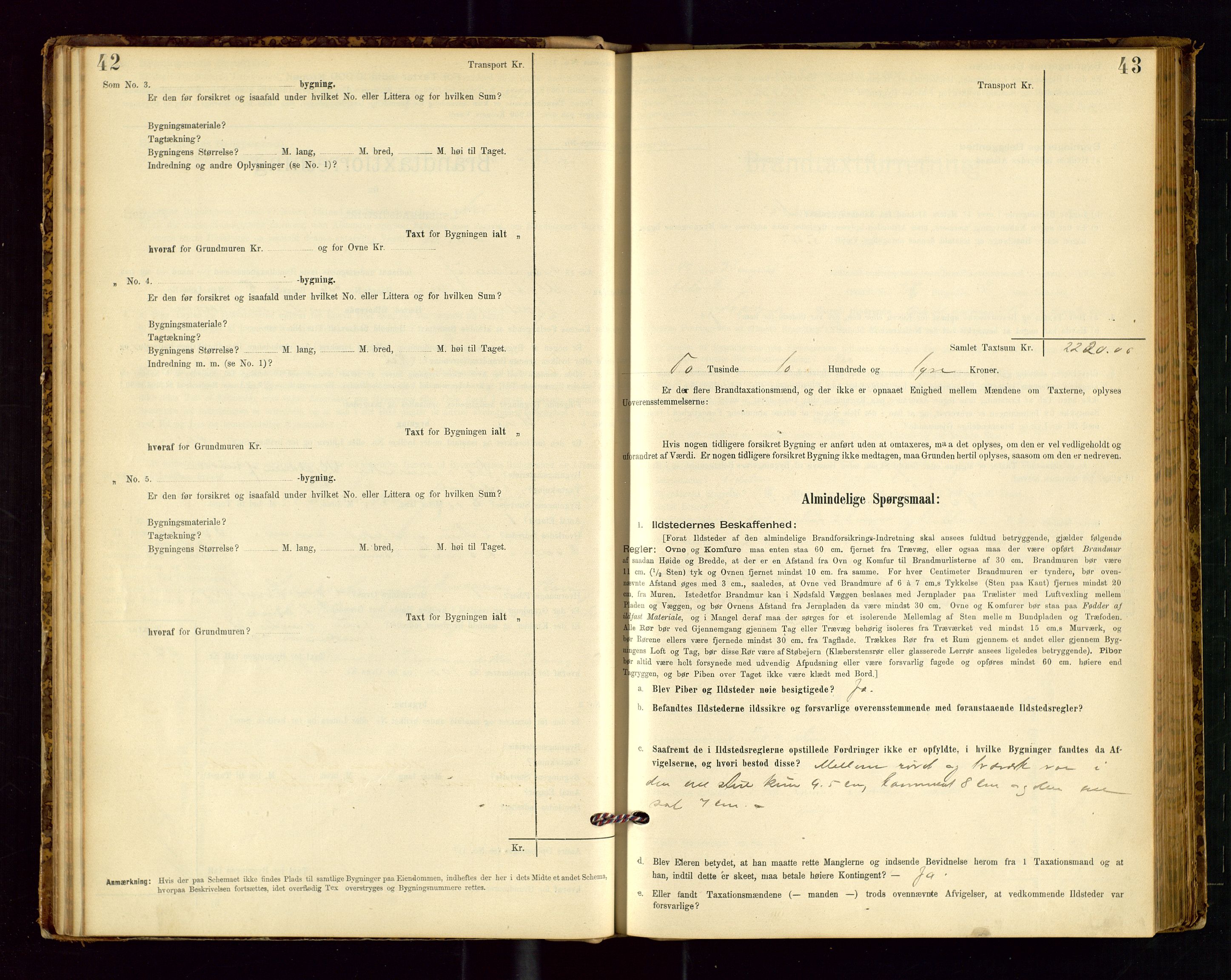 Avaldsnes lensmannskontor, SAST/A-100286/Gob/L0001: "Brandtaxationsprotokol for Avaldsnes Lensmandsdistrikt Ryfylke Fogderi", 1894-1925, p. 42-43