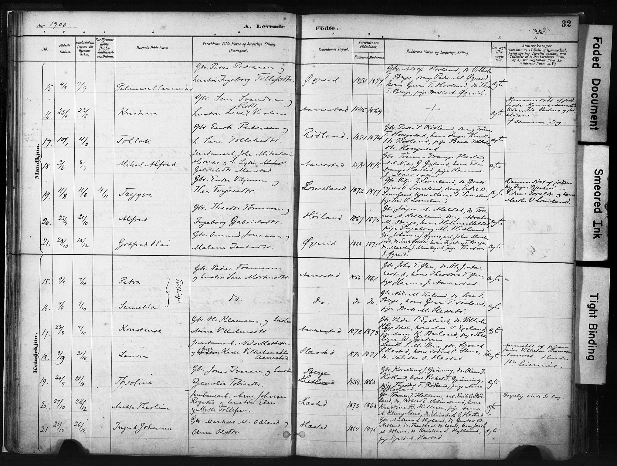 Helleland sokneprestkontor, AV/SAST-A-101810: Parish register (official) no. A 8, 1887-1907, p. 32