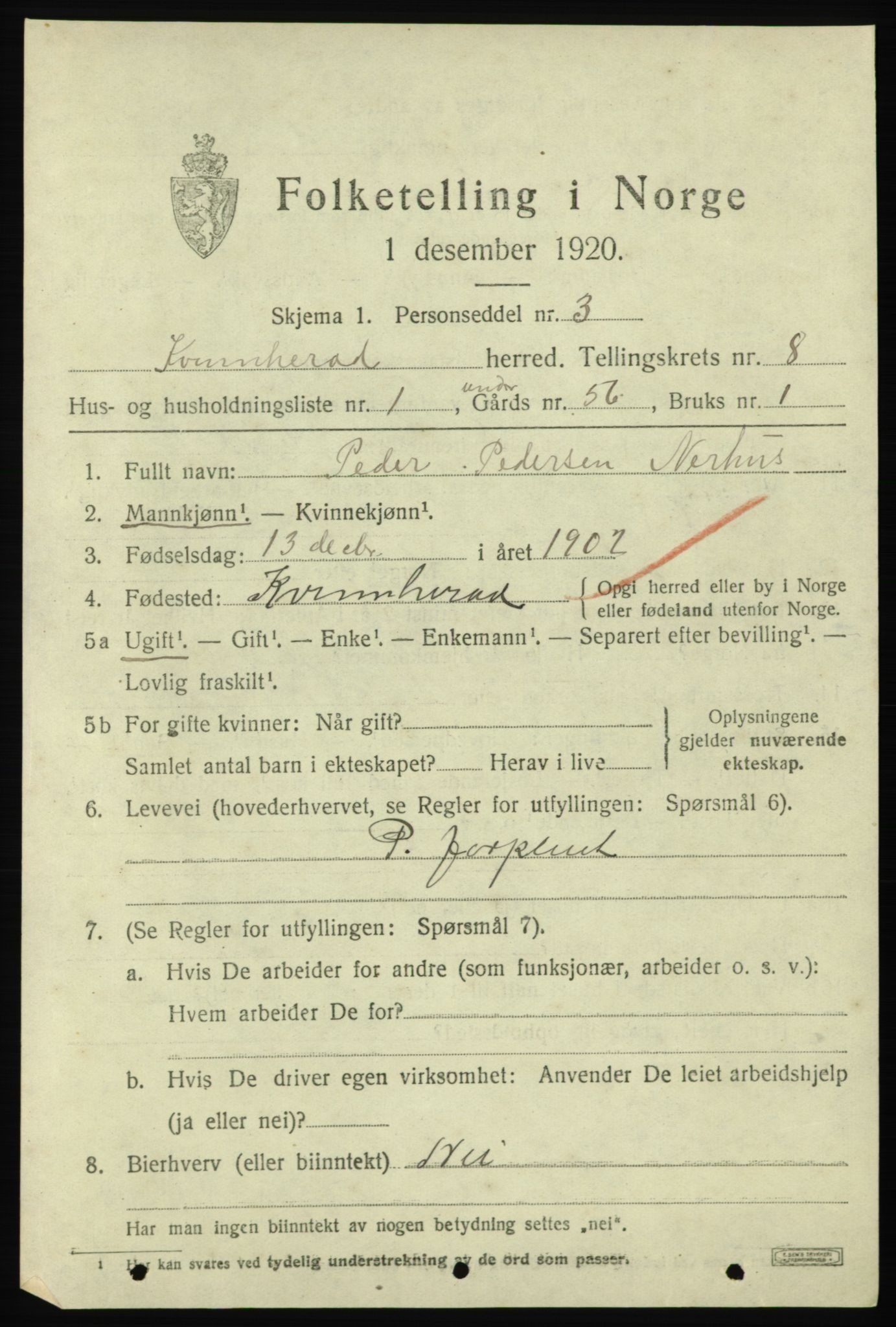 SAB, 1920 census for Kvinnherad, 1920, p. 6578