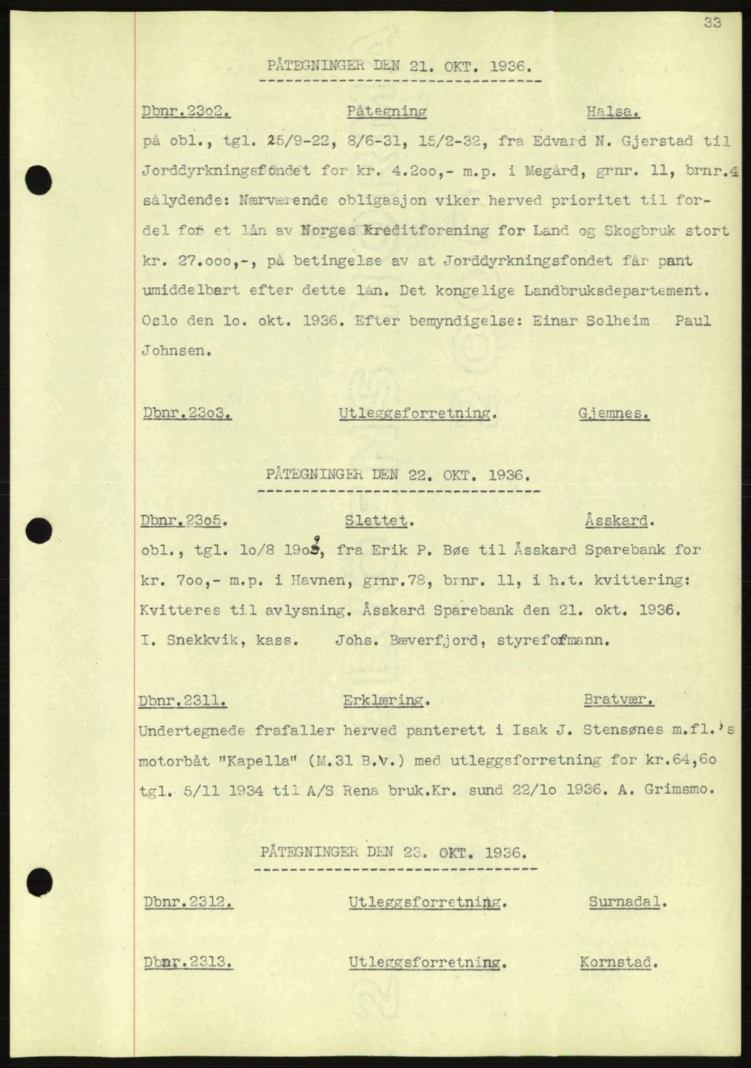 Nordmøre sorenskriveri, AV/SAT-A-4132/1/2/2Ca: Mortgage book no. C80, 1936-1939, Diary no: : 2302/1936