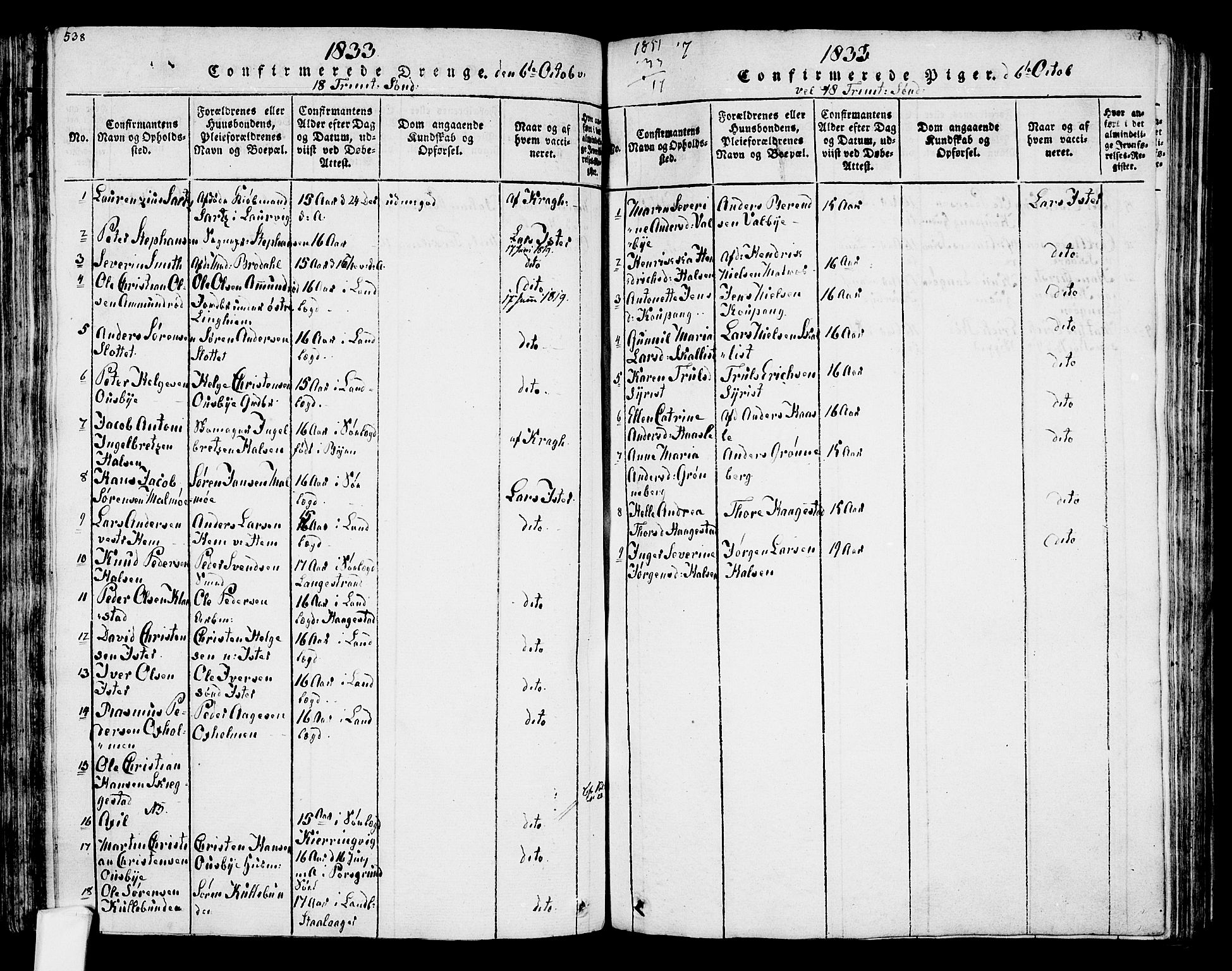 Tjølling kirkebøker, SAKO/A-60/F/Fa/L0005: Parish register (official) no. 5, 1814-1836, p. 538-539