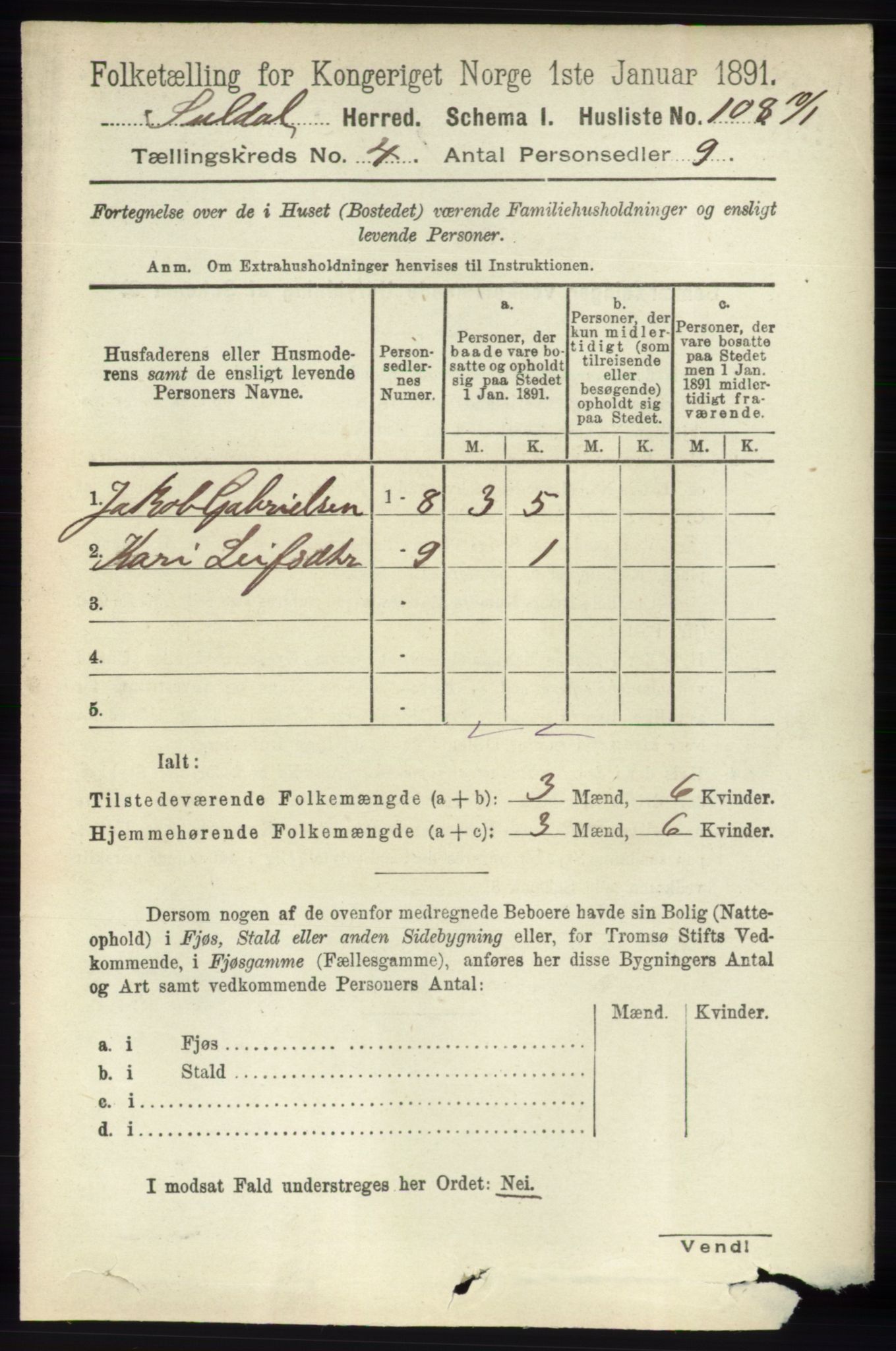 RA, 1891 census for 1134 Suldal, 1891, p. 864