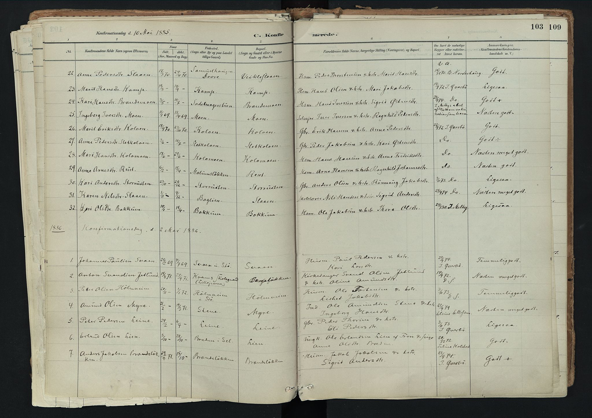 Nord-Fron prestekontor, SAH/PREST-080/H/Ha/Haa/L0003: Parish register (official) no. 3, 1884-1914, p. 103