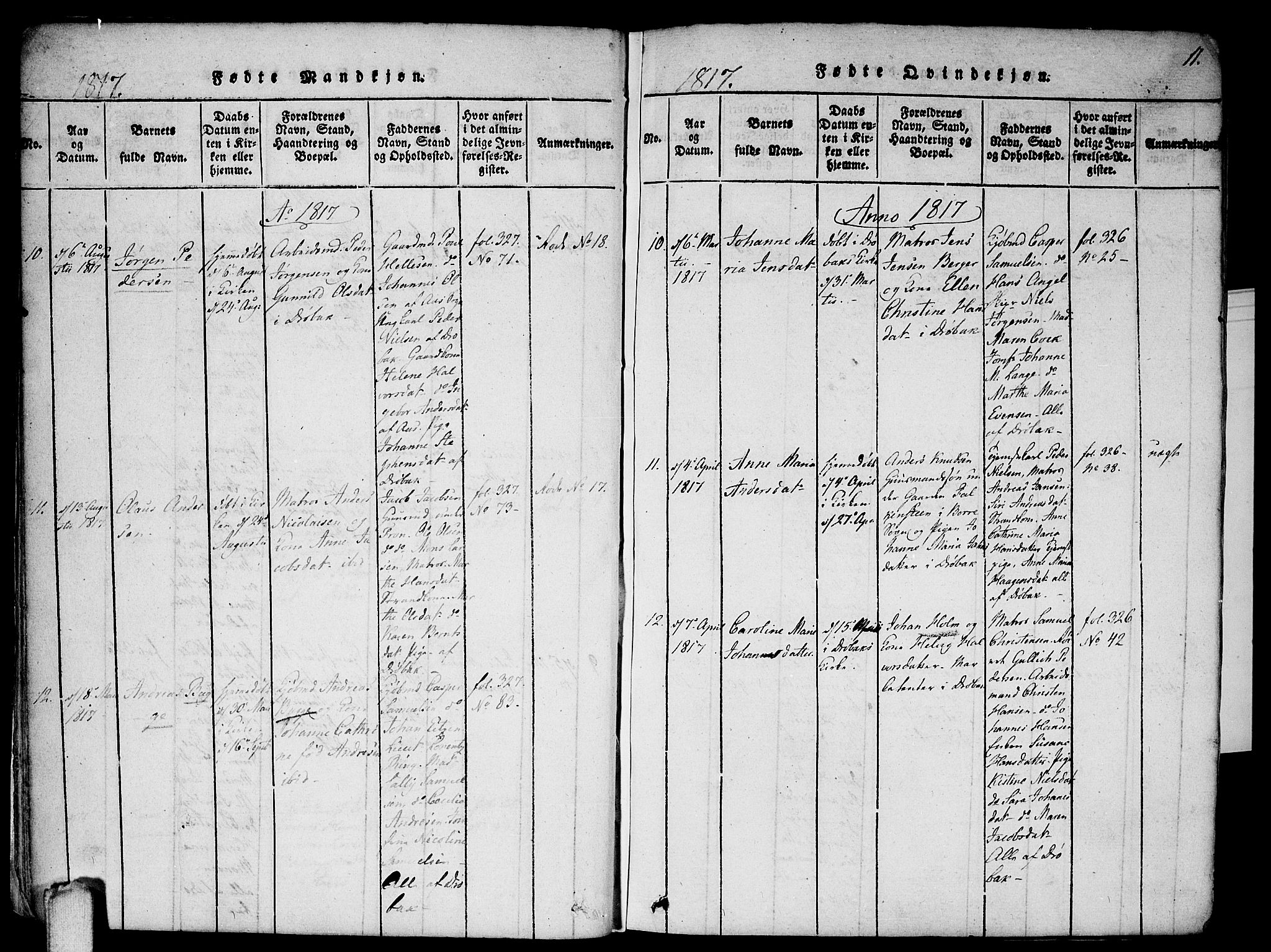 Drøbak prestekontor Kirkebøker, SAO/A-10142a/F/Fa/L0001: Parish register (official) no. I 1, 1816-1842, p. 11