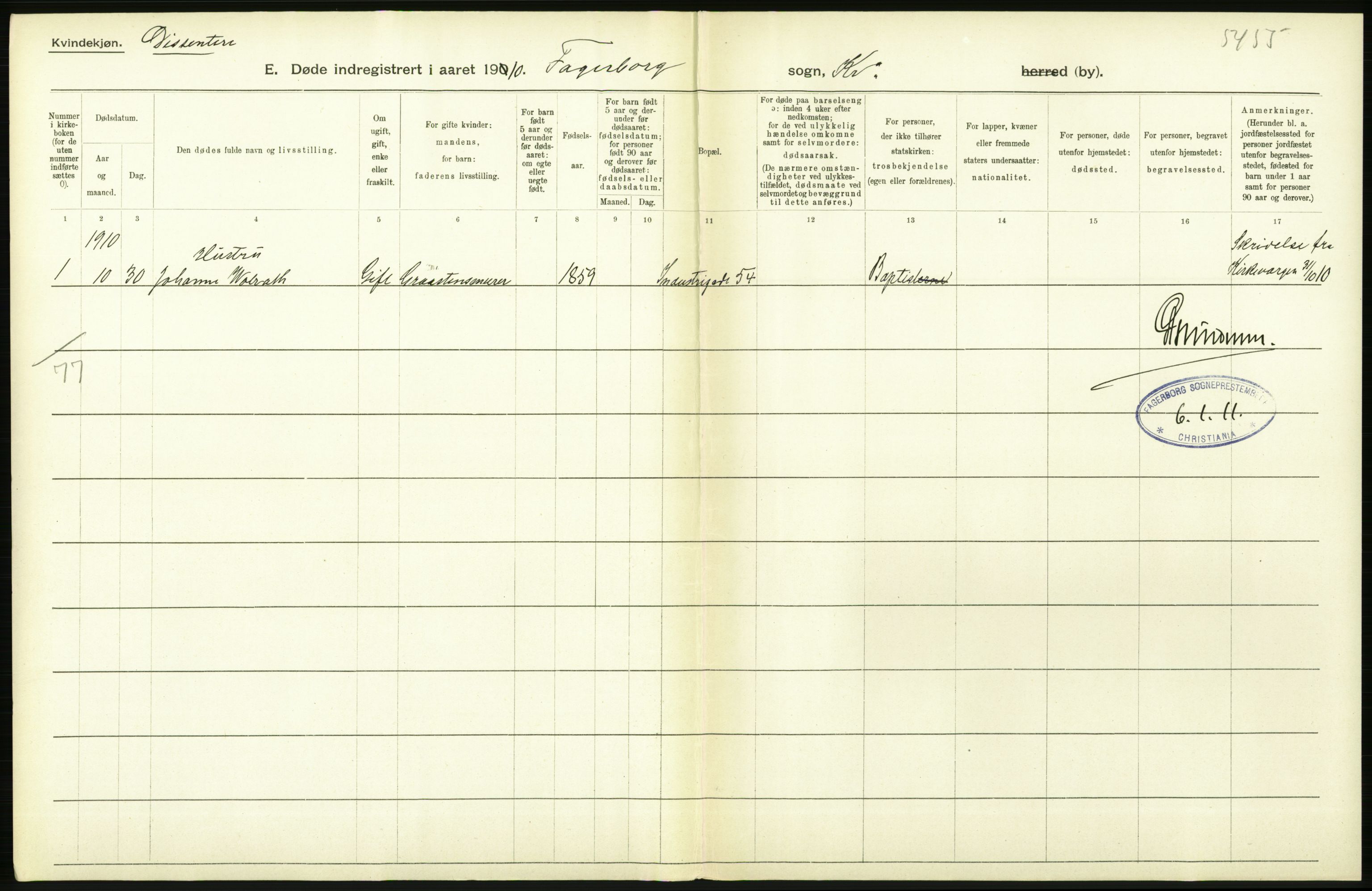 Statistisk sentralbyrå, Sosiodemografiske emner, Befolkning, RA/S-2228/D/Df/Dfa/Dfah/L0008: Kristiania: Døde, 1910, p. 348