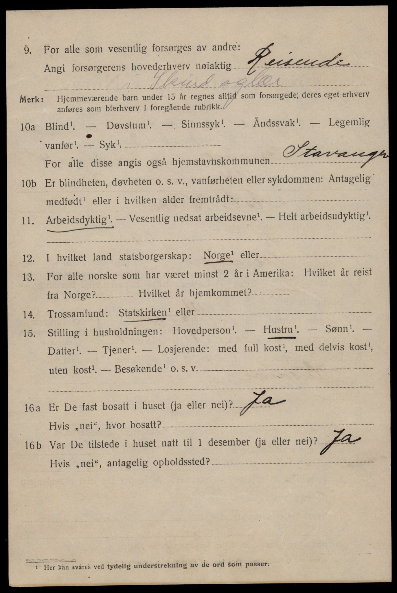 SAST, 1920 census for Stavanger, 1920, p. 108503