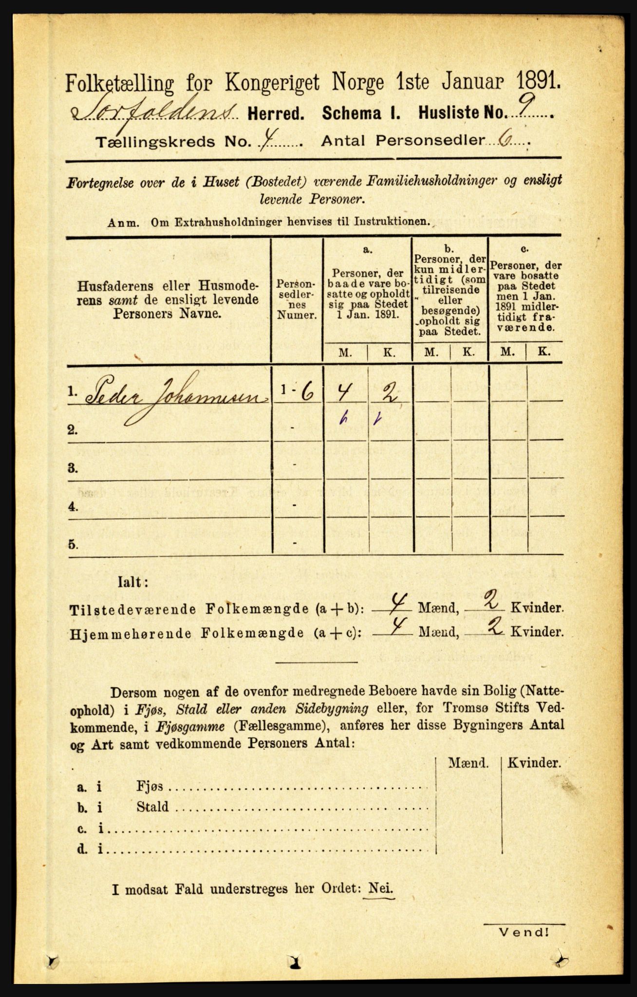 RA, 1891 census for 1845 Sørfold, 1891, p. 906