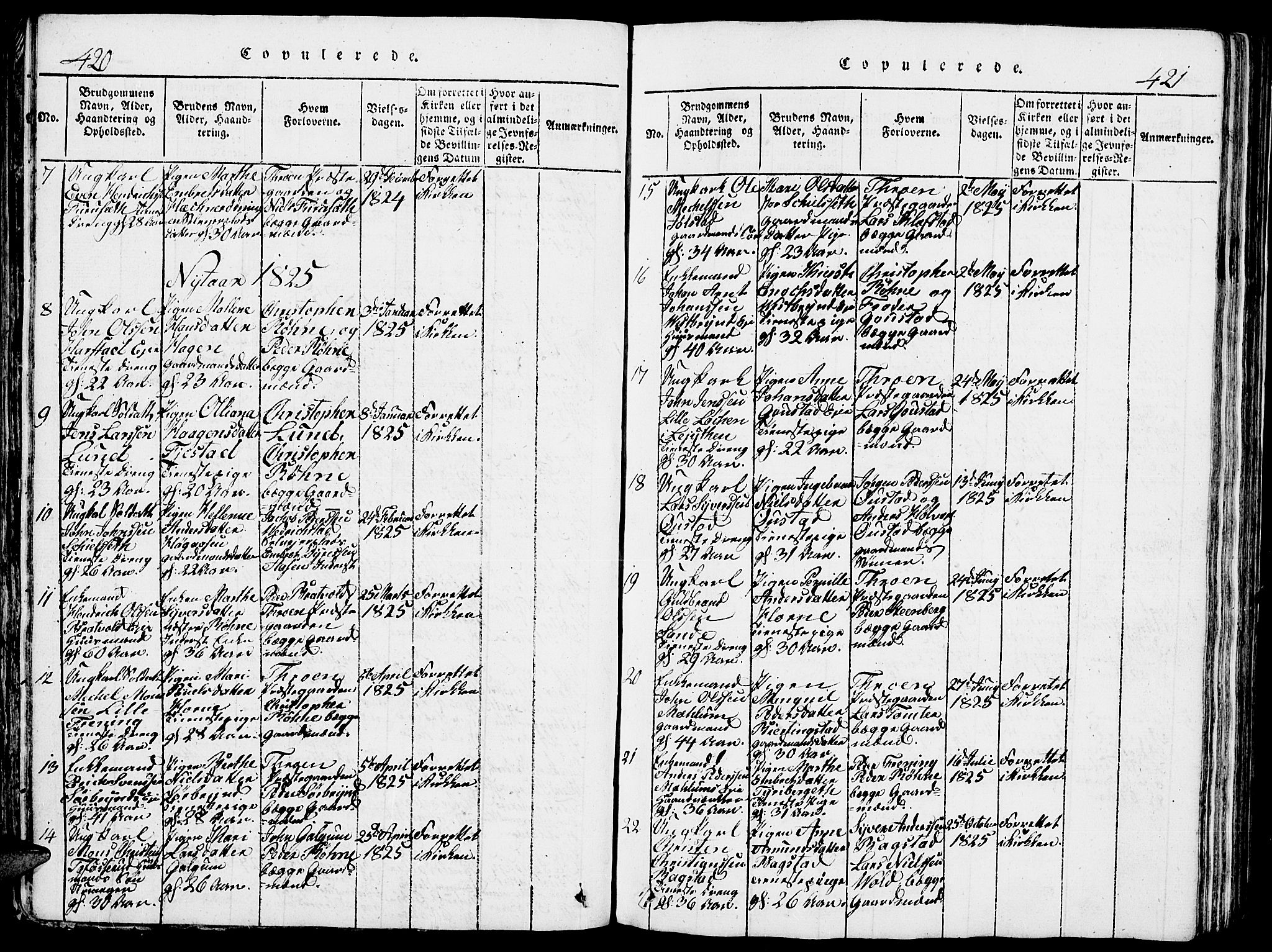 Romedal prestekontor, SAH/PREST-004/L/L0005: Parish register (copy) no. 5, 1814-1829, p. 420-421