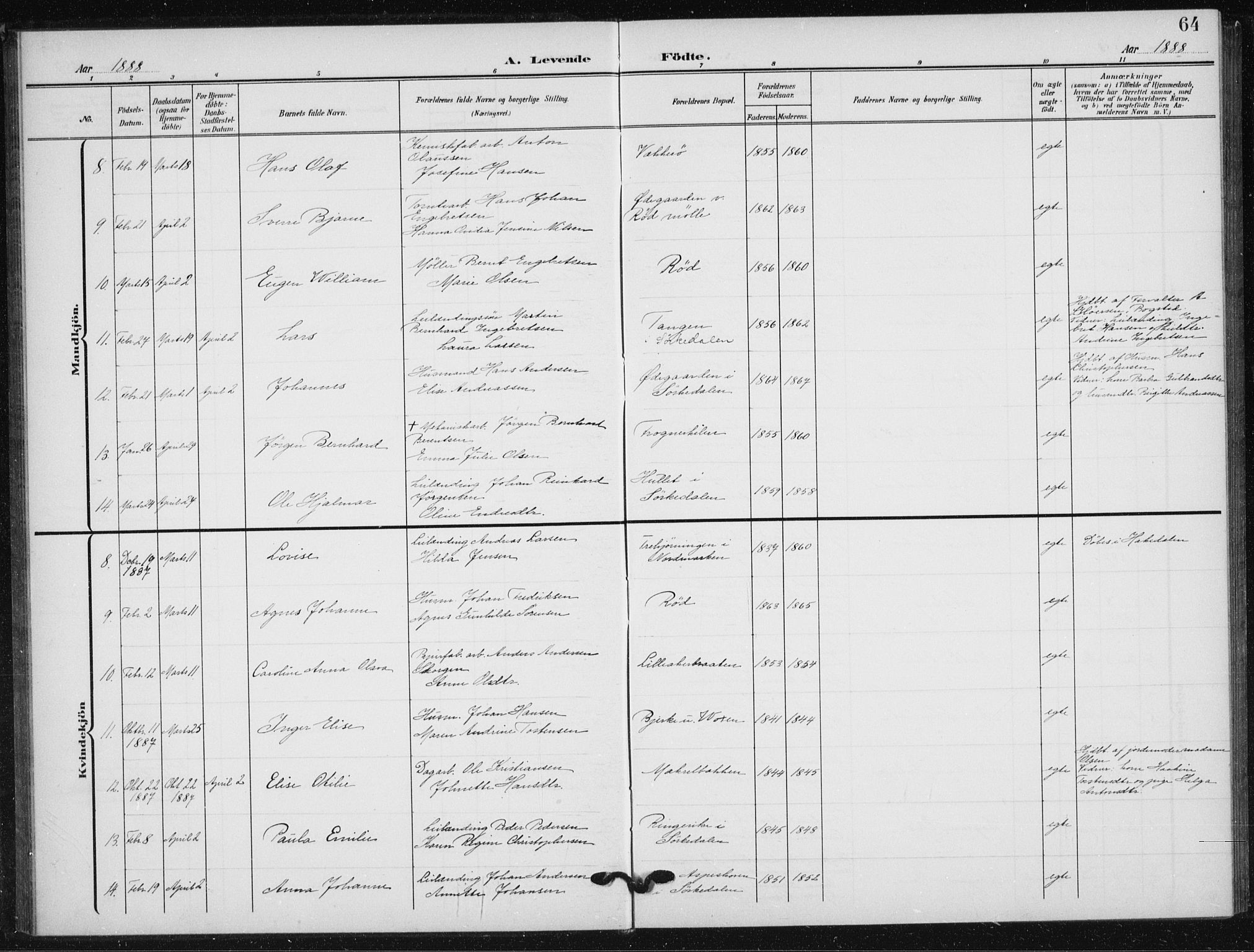 Vestre Aker prestekontor Kirkebøker, AV/SAO-A-10025/F/Fb/L0001: Parish register (official) no. II 1, 1880-1906, p. 64