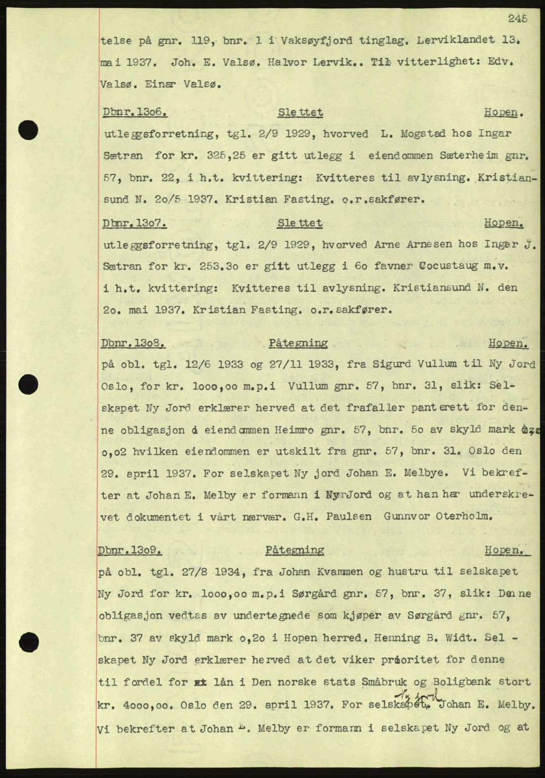 Nordmøre sorenskriveri, AV/SAT-A-4132/1/2/2Ca: Mortgage book no. C80, 1936-1939, Diary no: : 1306/1937