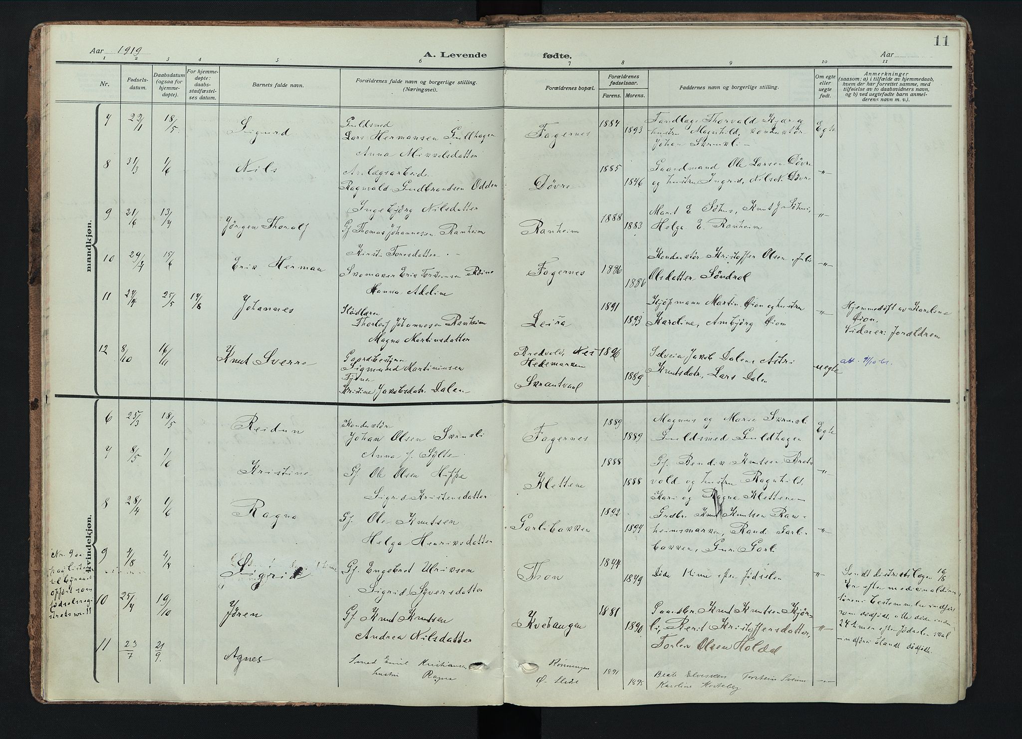 Nord-Aurdal prestekontor, AV/SAH-PREST-132/H/Ha/Haa/L0018: Parish register (official) no. 18, 1915-1935, p. 11