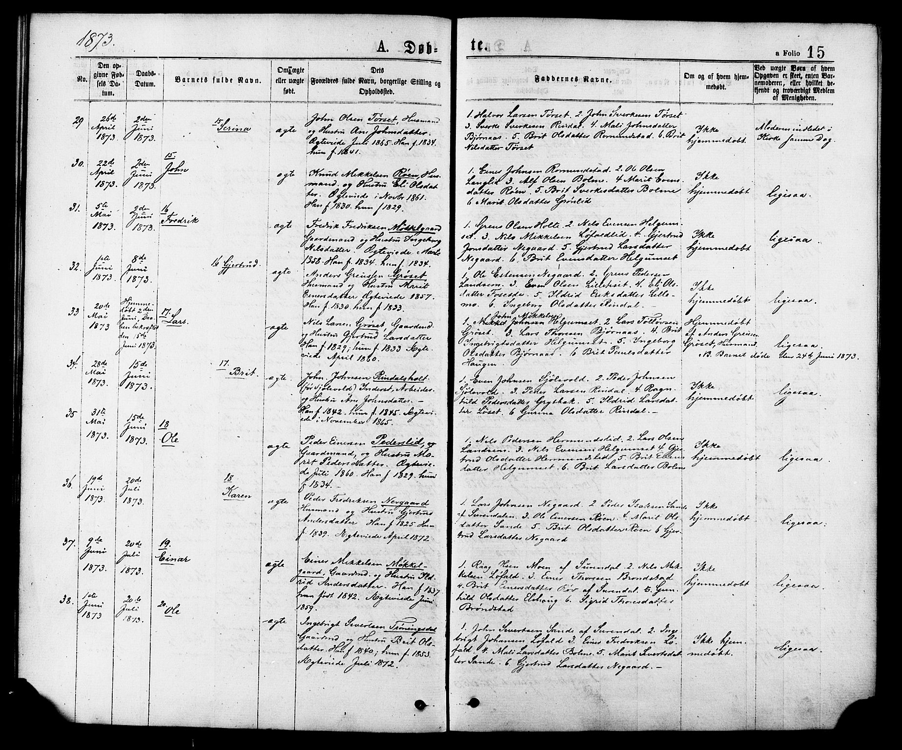 Ministerialprotokoller, klokkerbøker og fødselsregistre - Møre og Romsdal, AV/SAT-A-1454/598/L1068: Parish register (official) no. 598A02, 1872-1881, p. 15