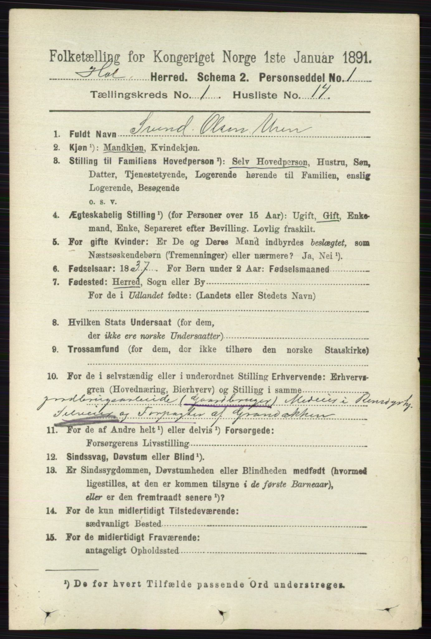 RA, 1891 census for 0620 Hol, 1891, p. 137