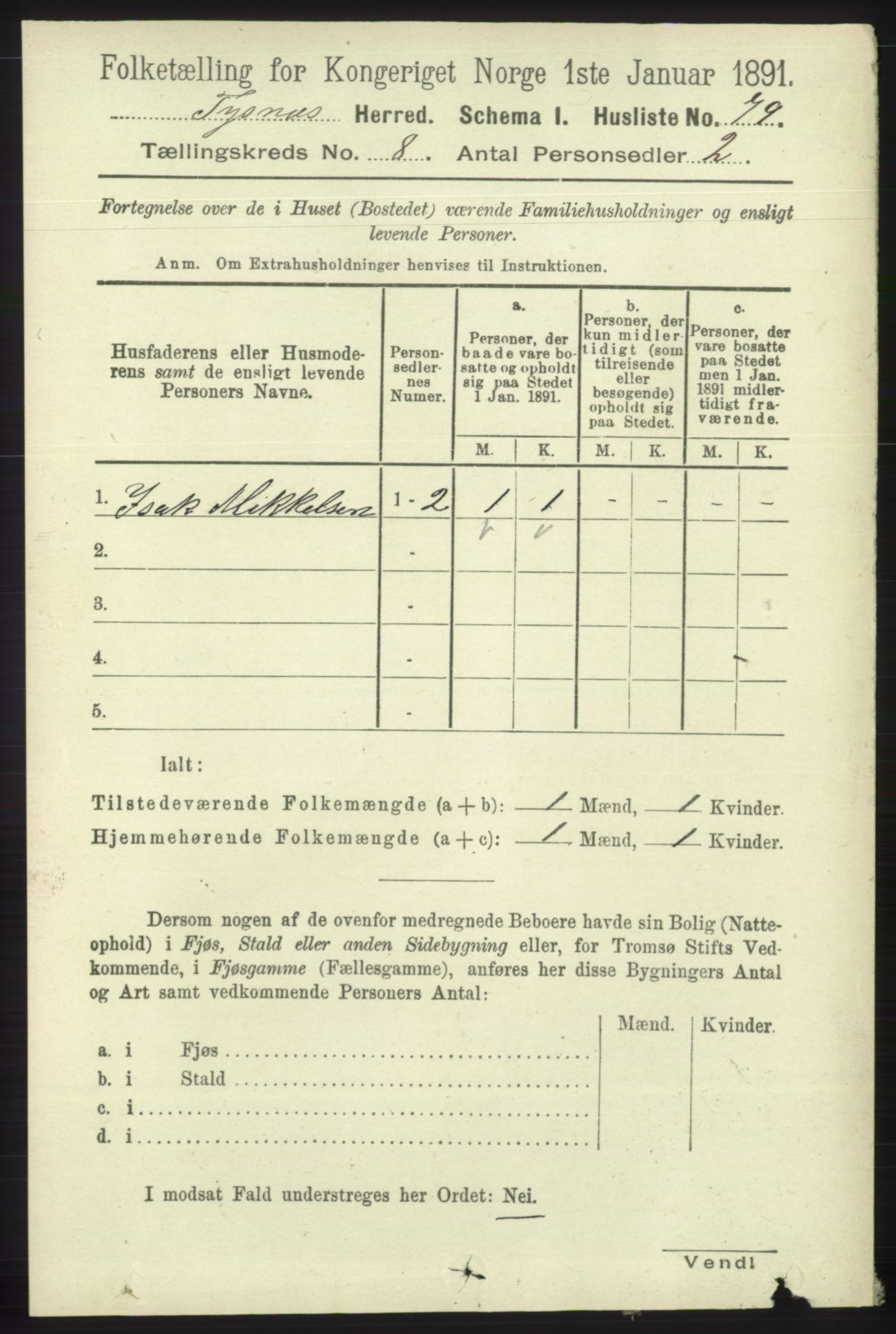 RA, 1891 census for 1223 Tysnes, 1891, p. 3656