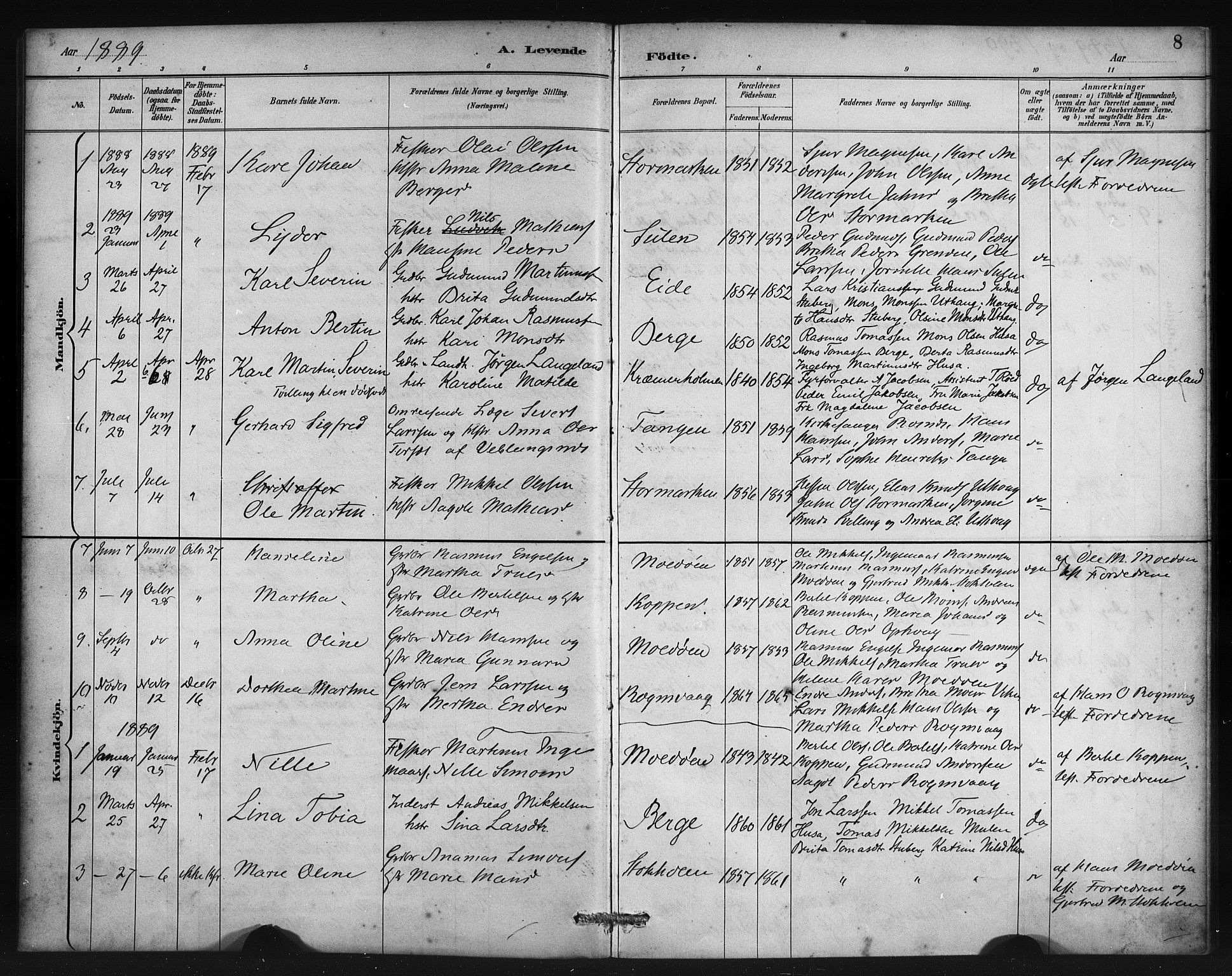Lindås Sokneprestembete, SAB/A-76701/H/Haa: Parish register (official) no. D 1, 1886-1896, p. 8