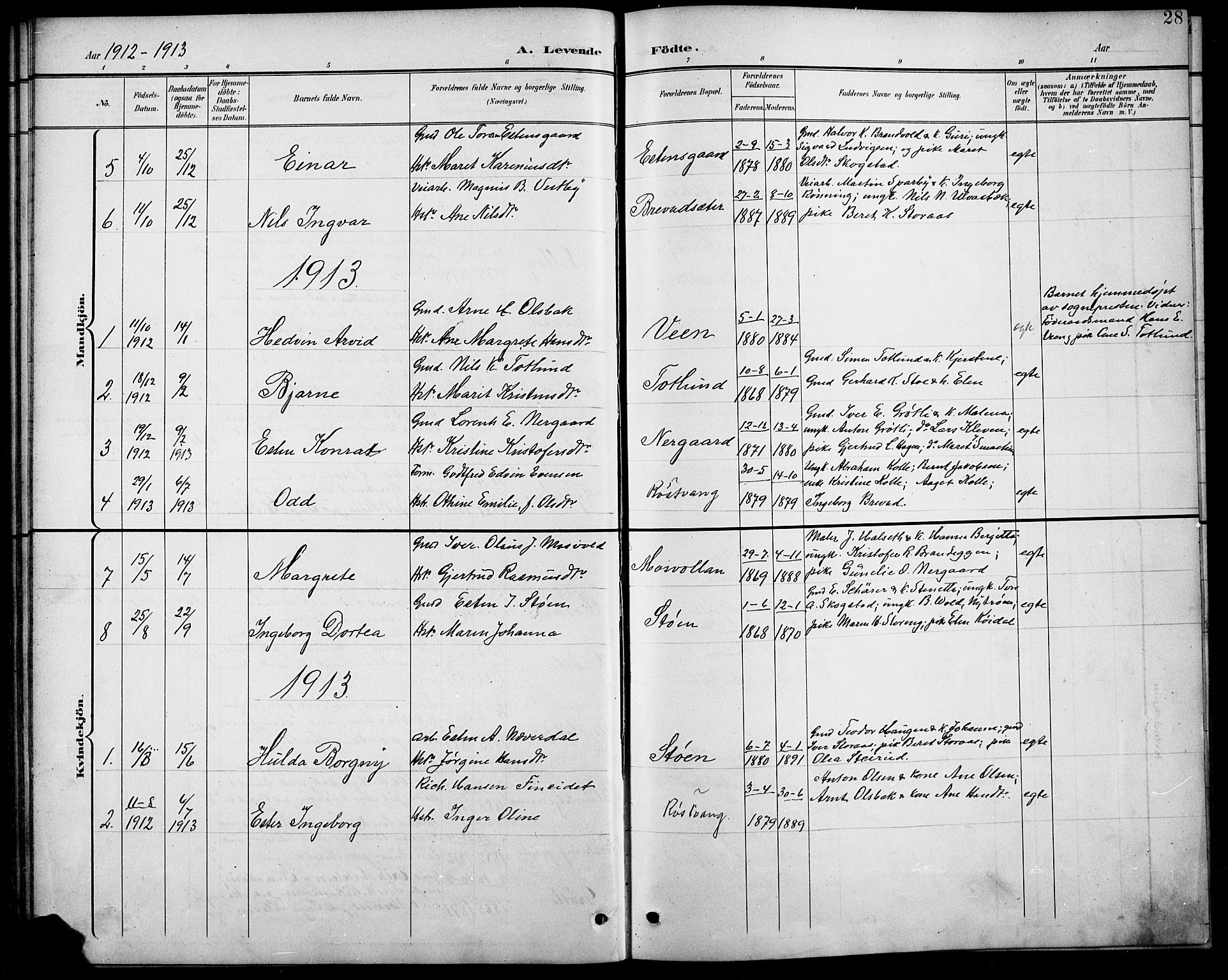 Kvikne prestekontor, AV/SAH-PREST-064/H/Ha/Hab/L0003: Parish register (copy) no. 3, 1896-1918, p. 28