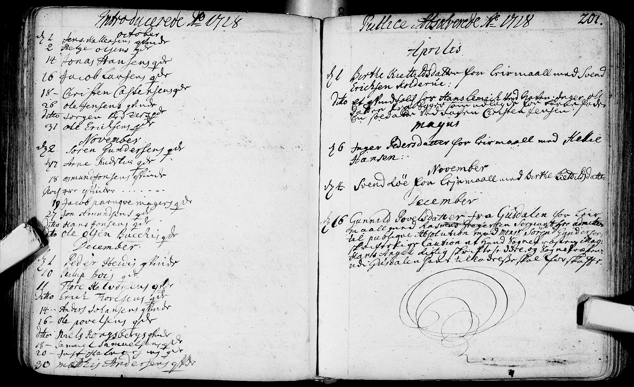 Bragernes kirkebøker, SAKO/A-6/F/Fa/L0003: Parish register (official) no. I 3, 1706-1734, p. 201