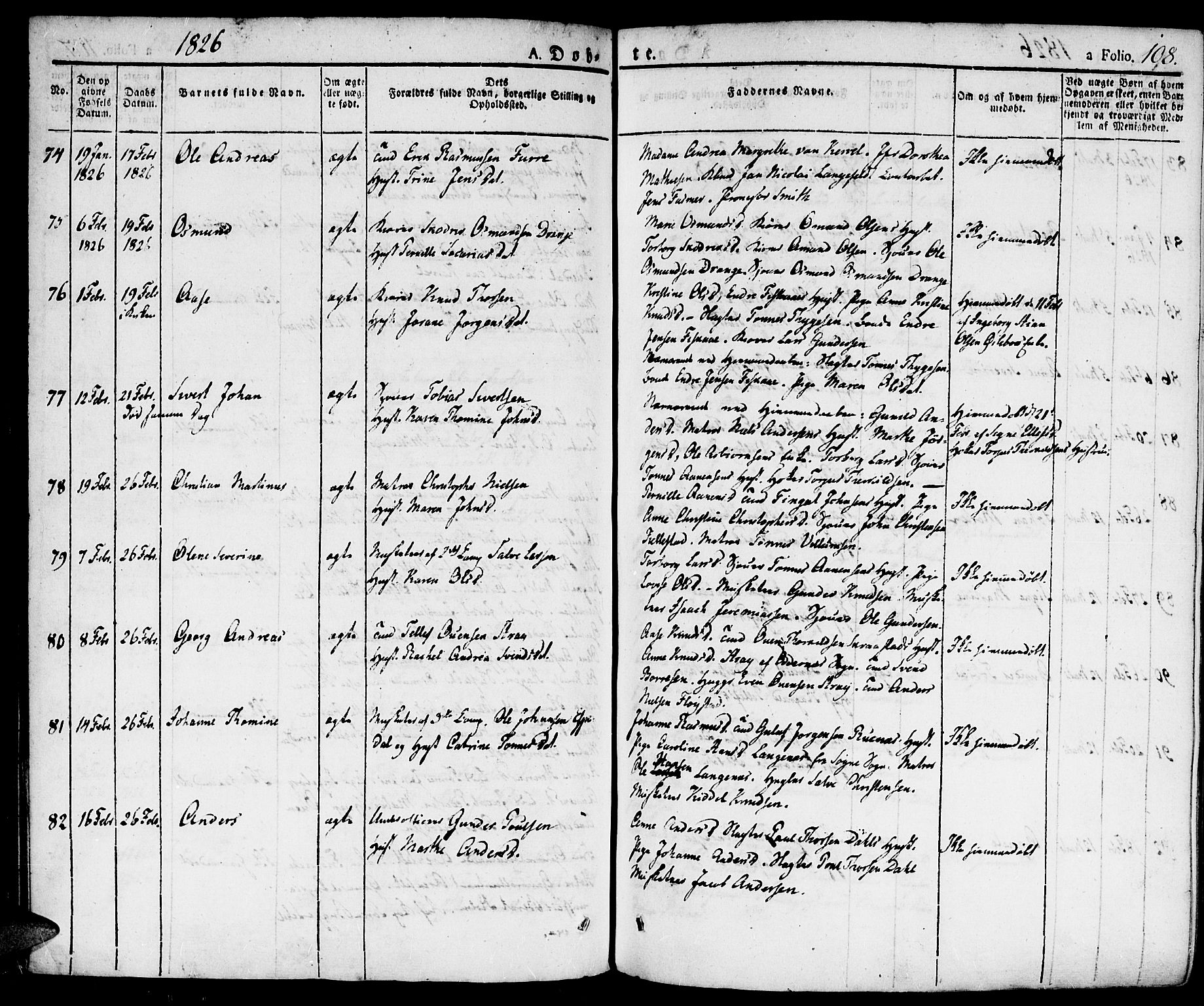Kristiansand domprosti, SAK/1112-0006/F/Fa/L0009: Parish register (official) no. A 9, 1821-1827, p. 108
