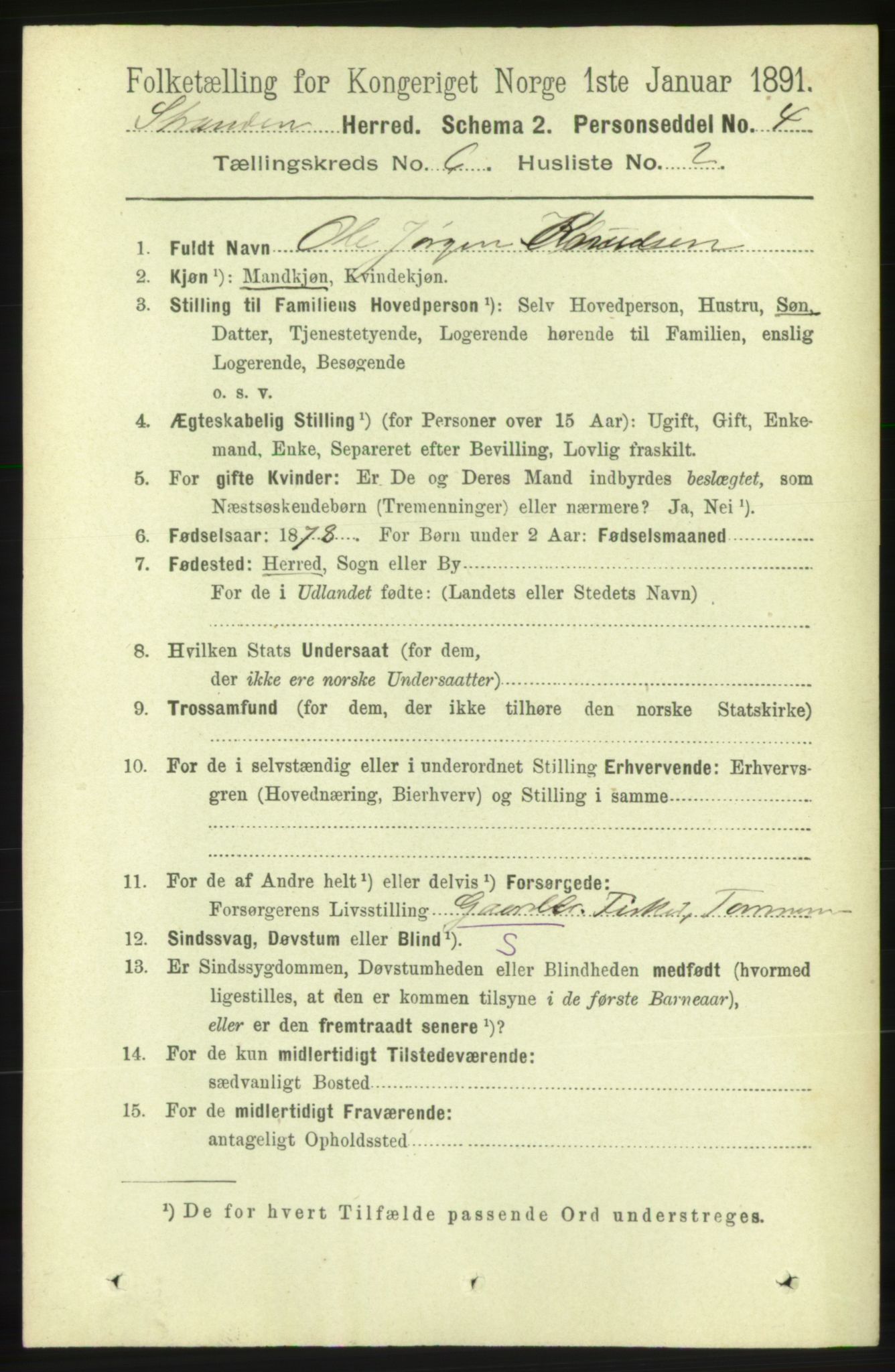 RA, 1891 census for 1525 Stranda, 1891, p. 1223