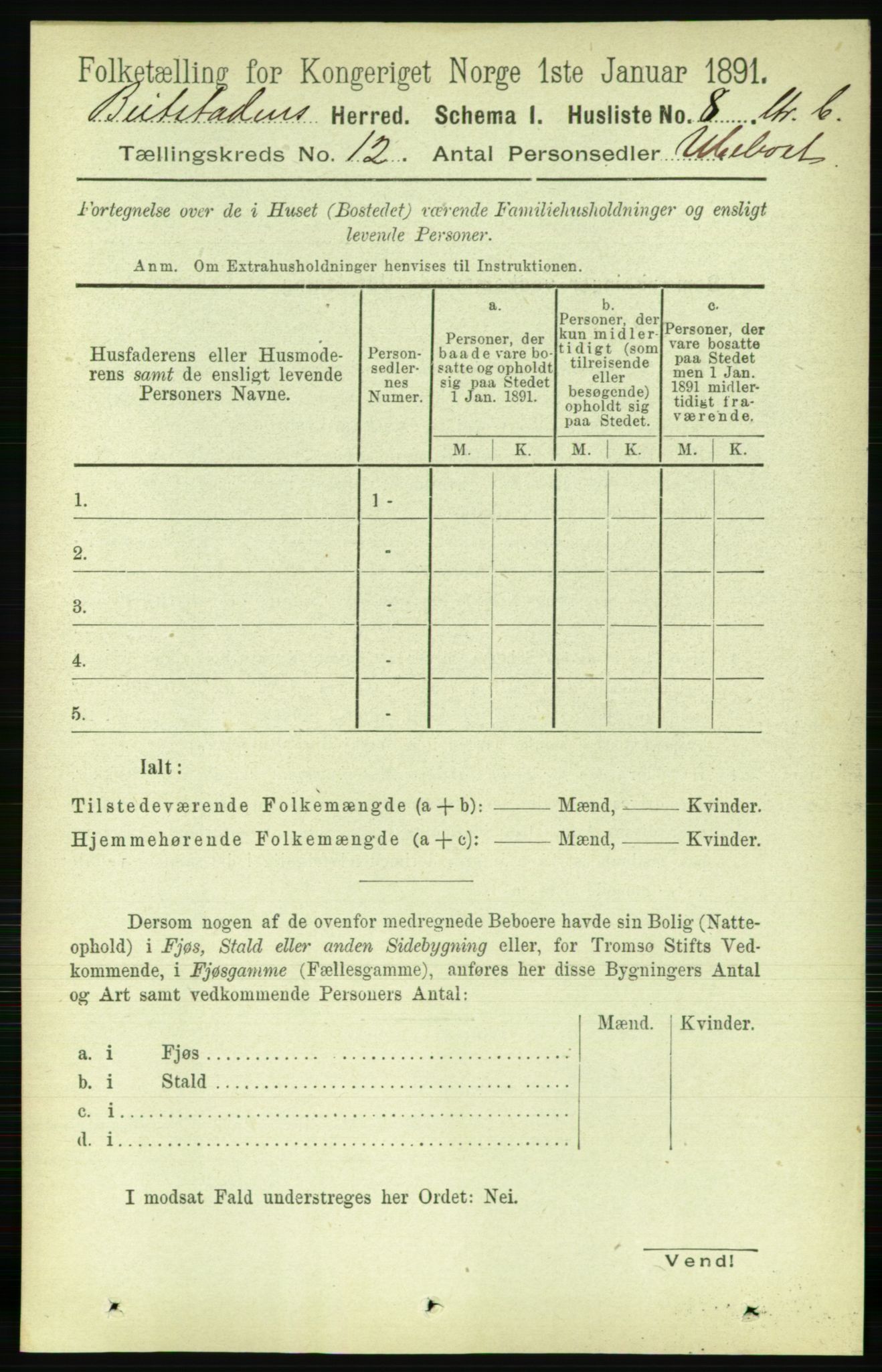 RA, 1891 census for 1727 Beitstad, 1891, p. 3334