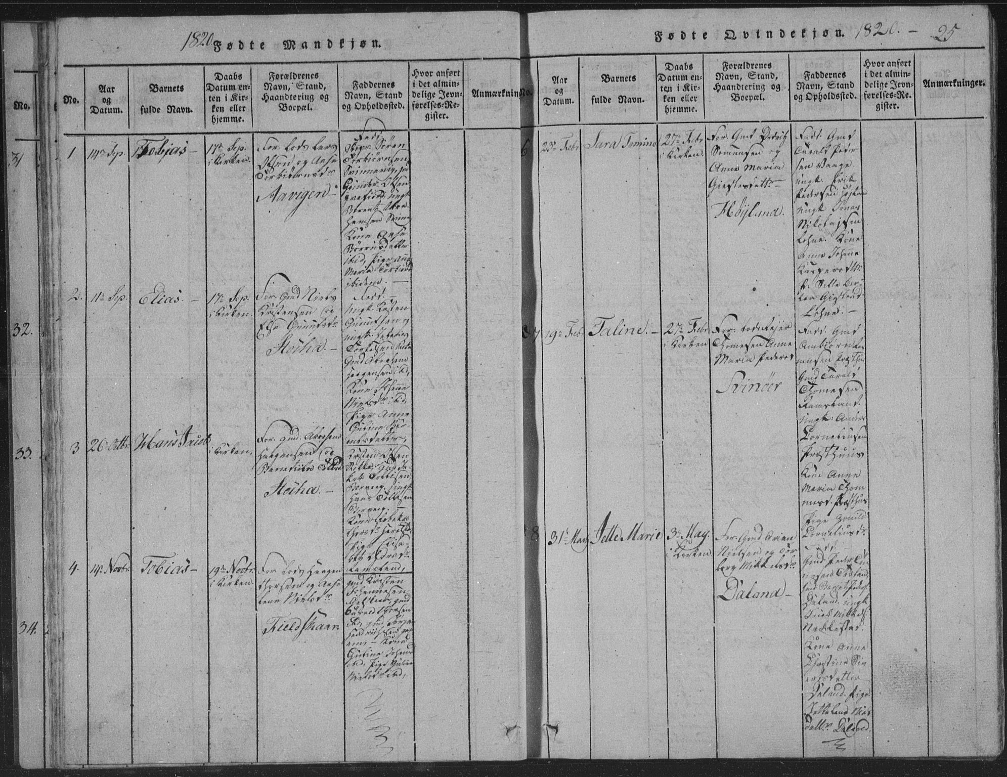 Sør-Audnedal sokneprestkontor, AV/SAK-1111-0039/F/Fb/Fba/L0001: Parish register (copy) no. B 1, 1815-1850, p. 25