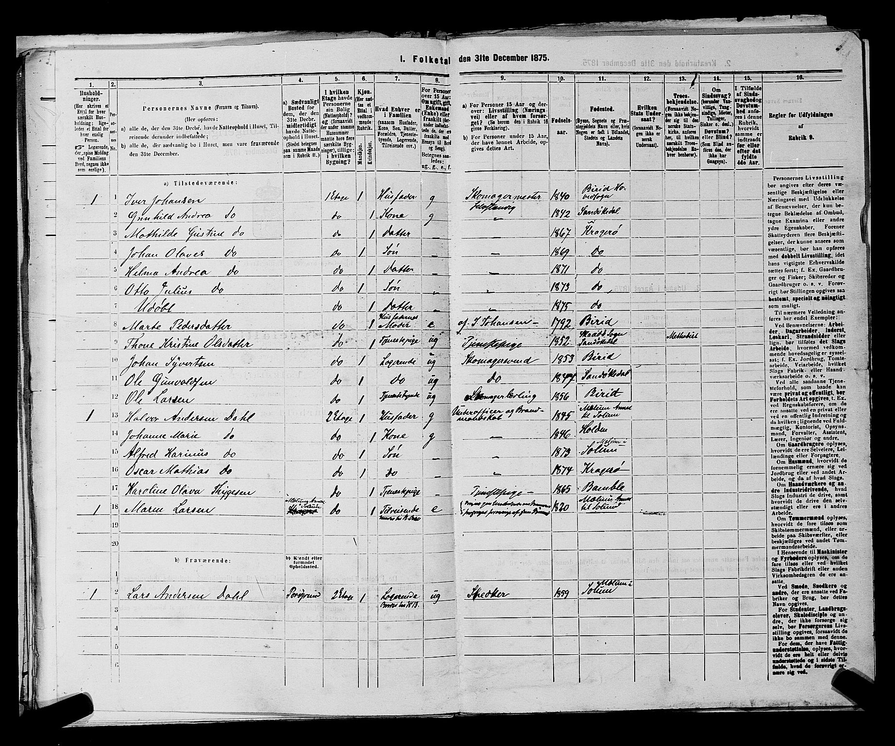 SAKO, 1875 census for 0801P Kragerø, 1875, p. 380