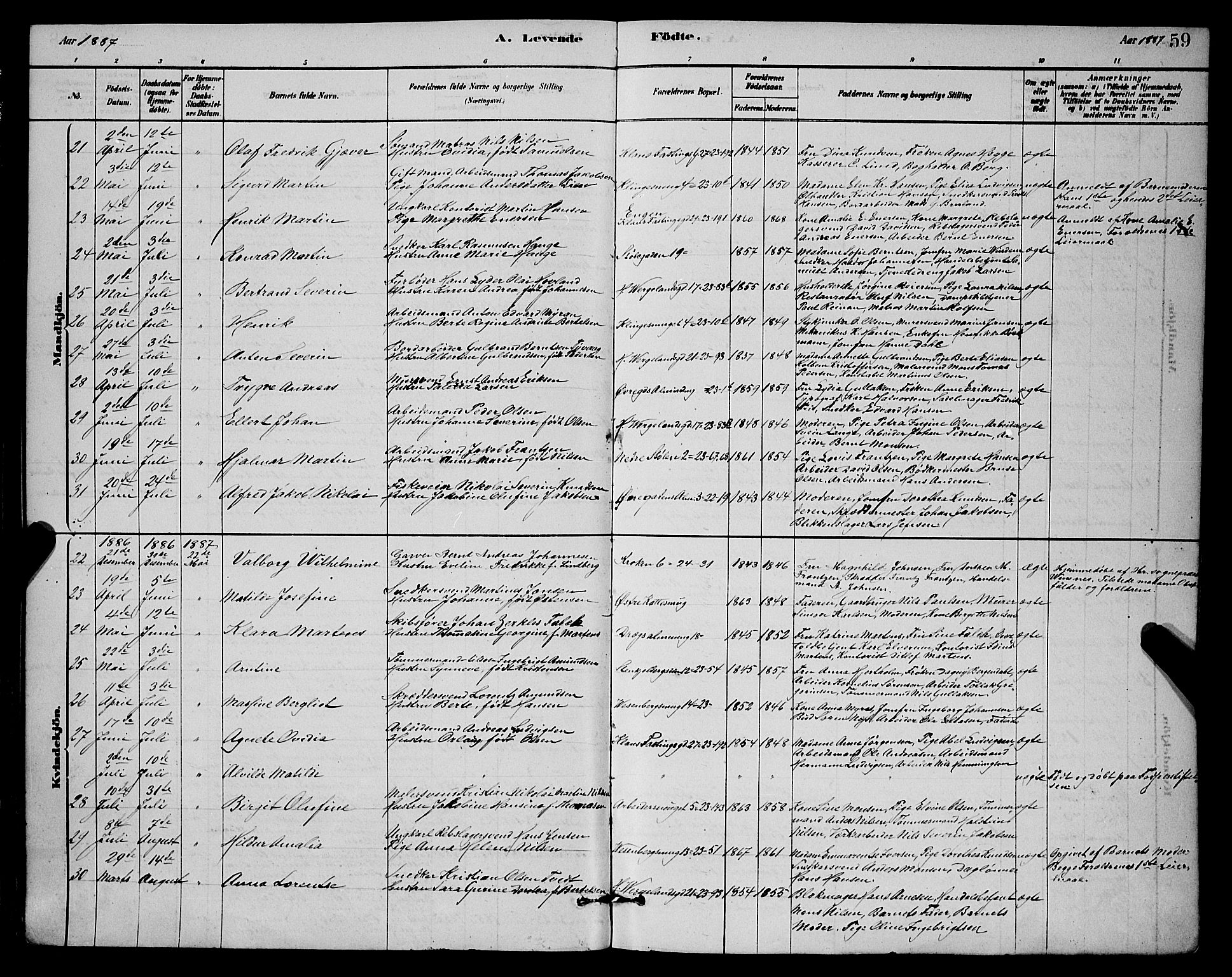 Mariakirken Sokneprestembete, AV/SAB-A-76901/H/Hab/L0004: Parish register (copy) no. A 4, 1878-1892, p. 59