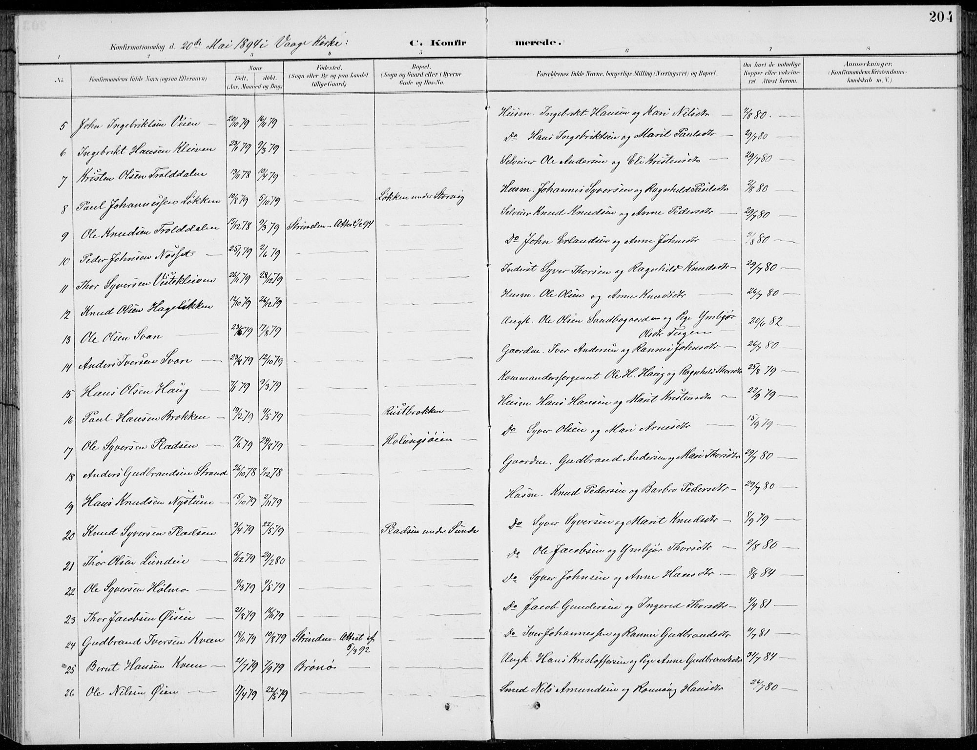 Vågå prestekontor, AV/SAH-PREST-076/H/Ha/Hab/L0002: Parish register (copy) no. 2, 1894-1939, p. 204