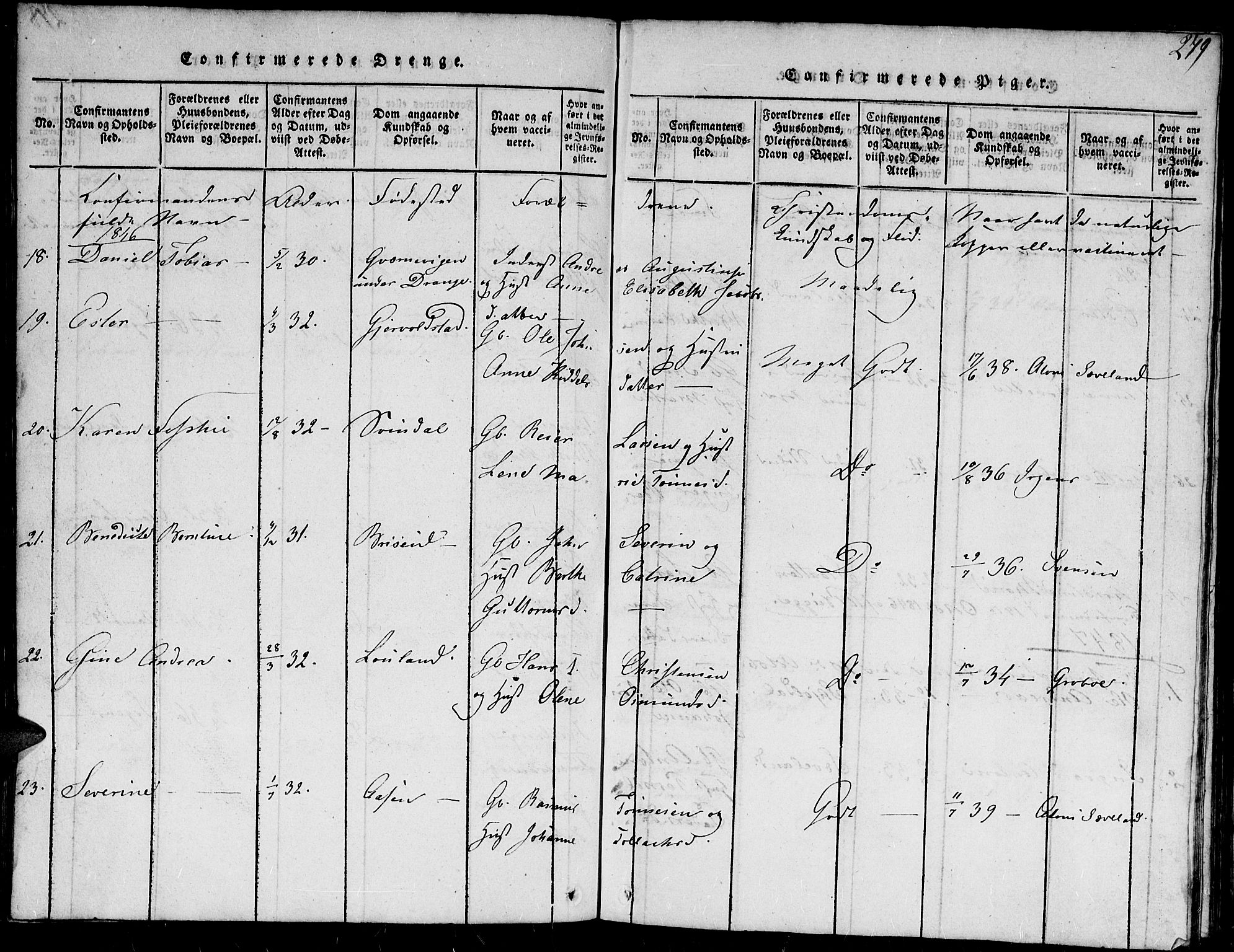 Herad sokneprestkontor, AV/SAK-1111-0018/F/Fb/Fba/L0001: Parish register (copy) no. B 1, 1815-1852, p. 279