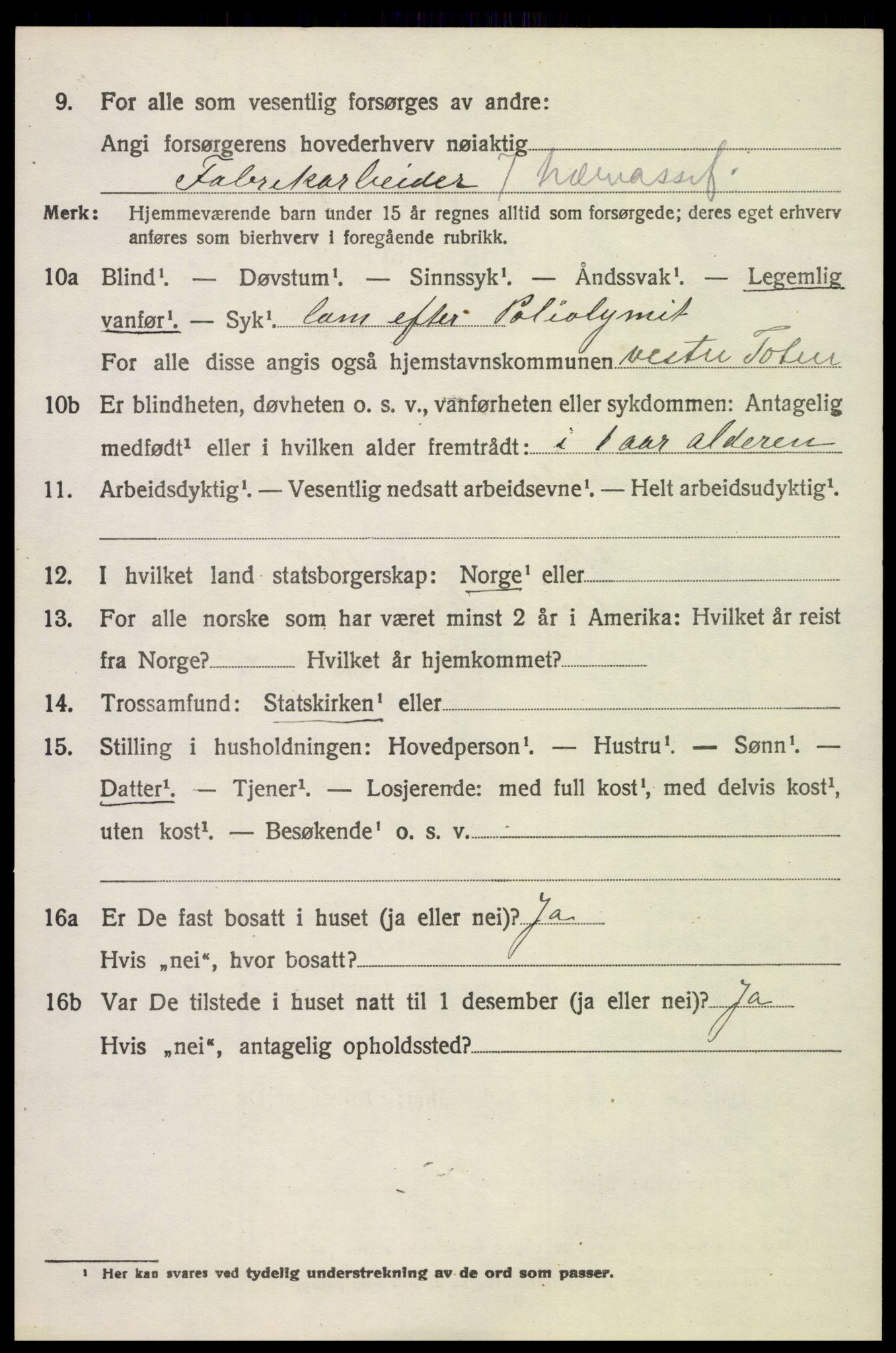 SAH, 1920 census for Vestre Toten, 1920, p. 2297