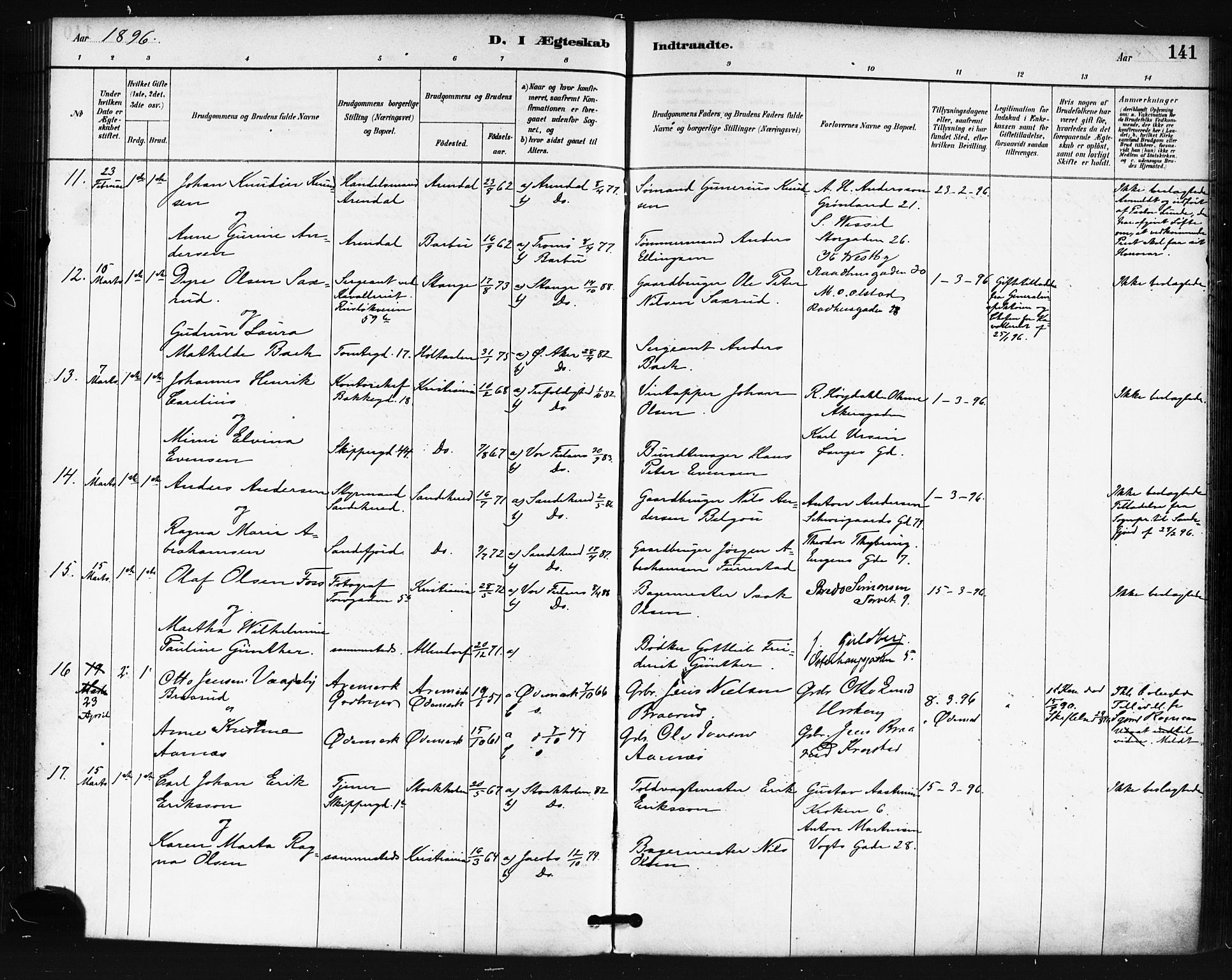 Oslo domkirke Kirkebøker, AV/SAO-A-10752/F/Fa/L0032: Parish register (official) no. 32, 1885-1902, p. 141