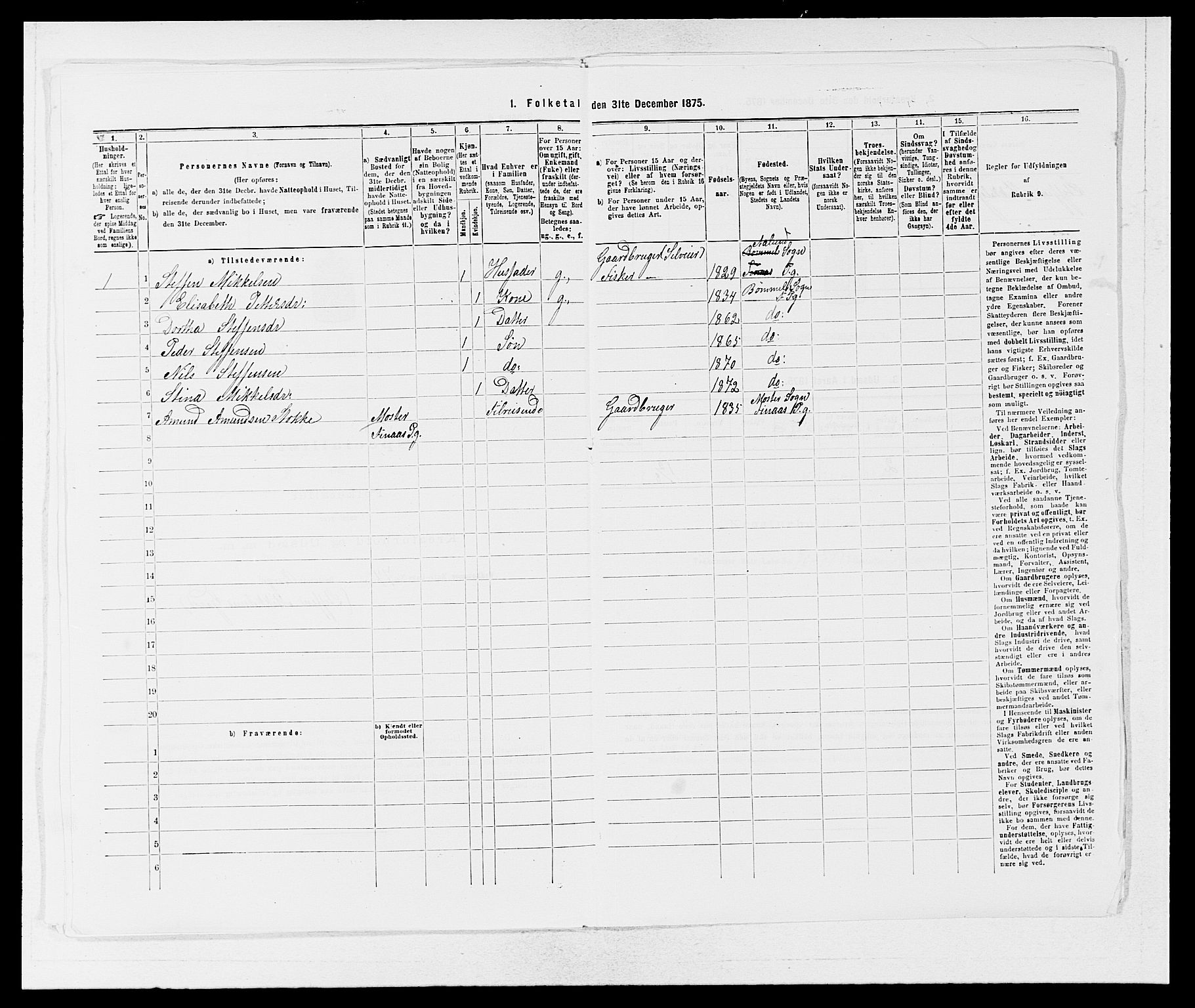 SAB, 1875 census for 1218P Finnås, 1875, p. 852