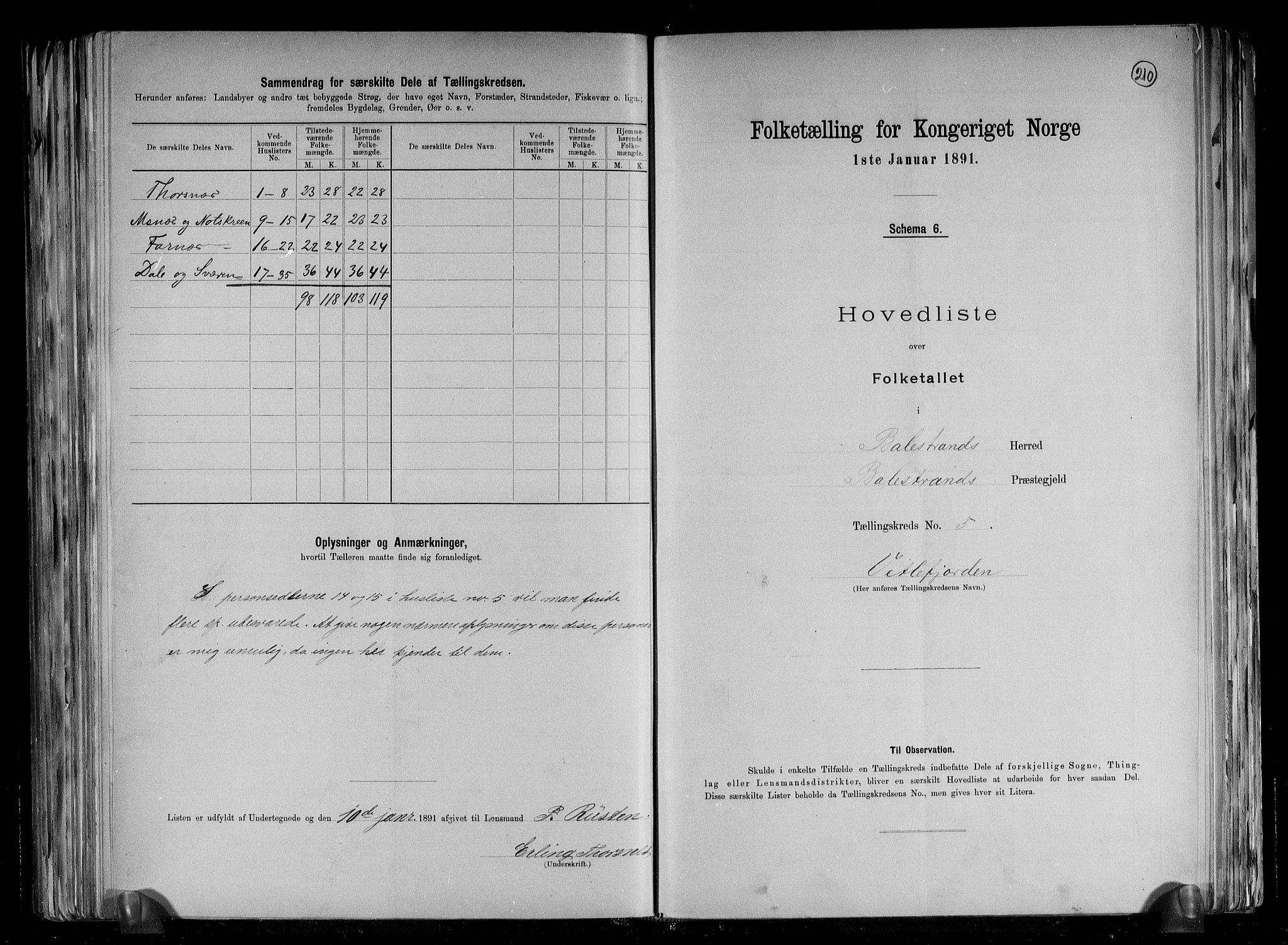 RA, 1891 census for 1418 Balestrand, 1891, p. 13