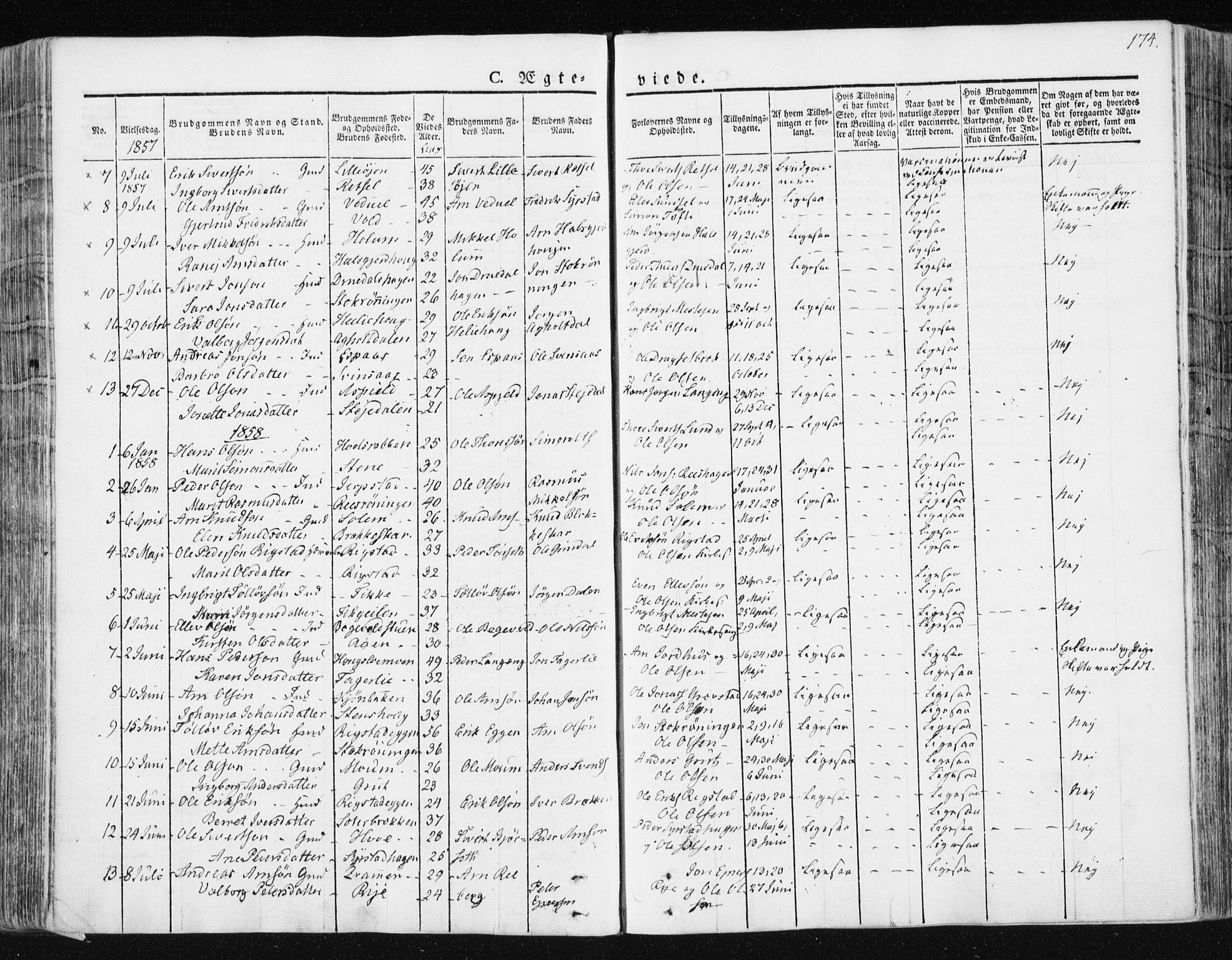 Ministerialprotokoller, klokkerbøker og fødselsregistre - Sør-Trøndelag, SAT/A-1456/672/L0855: Parish register (official) no. 672A07, 1829-1860, p. 174