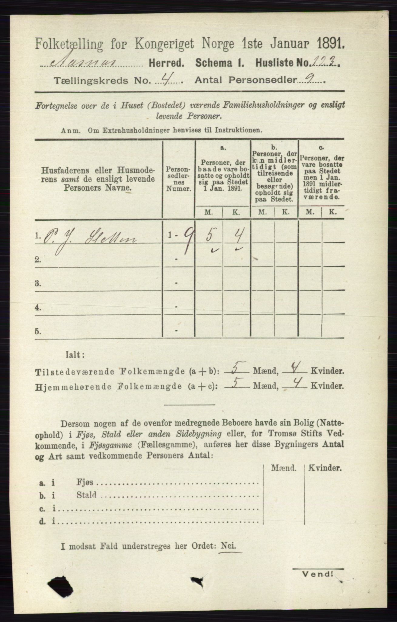 RA, 1891 census for 0425 Åsnes, 1891, p. 1665