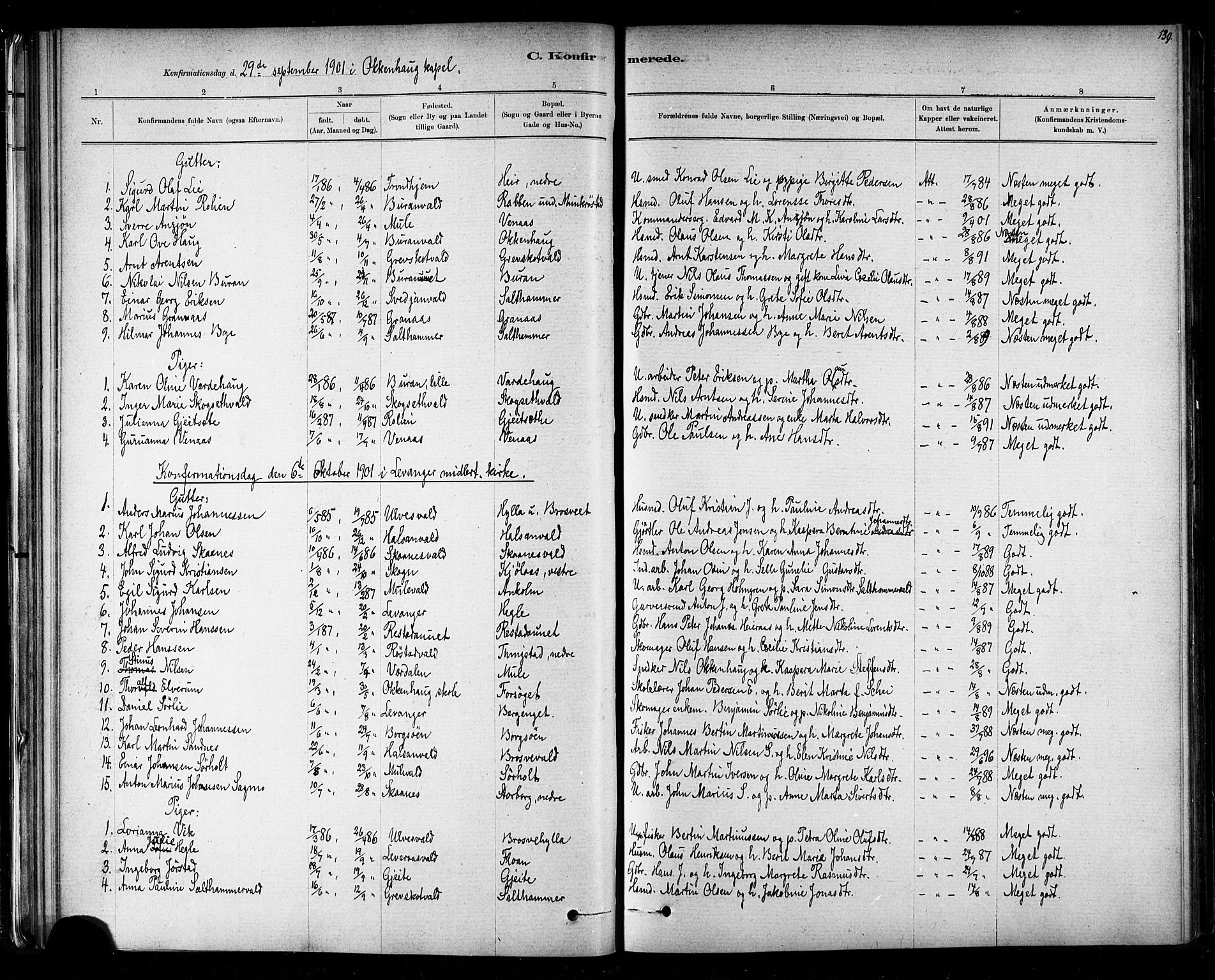 Ministerialprotokoller, klokkerbøker og fødselsregistre - Nord-Trøndelag, SAT/A-1458/721/L0208: Parish register (copy) no. 721C01, 1880-1917, p. 139