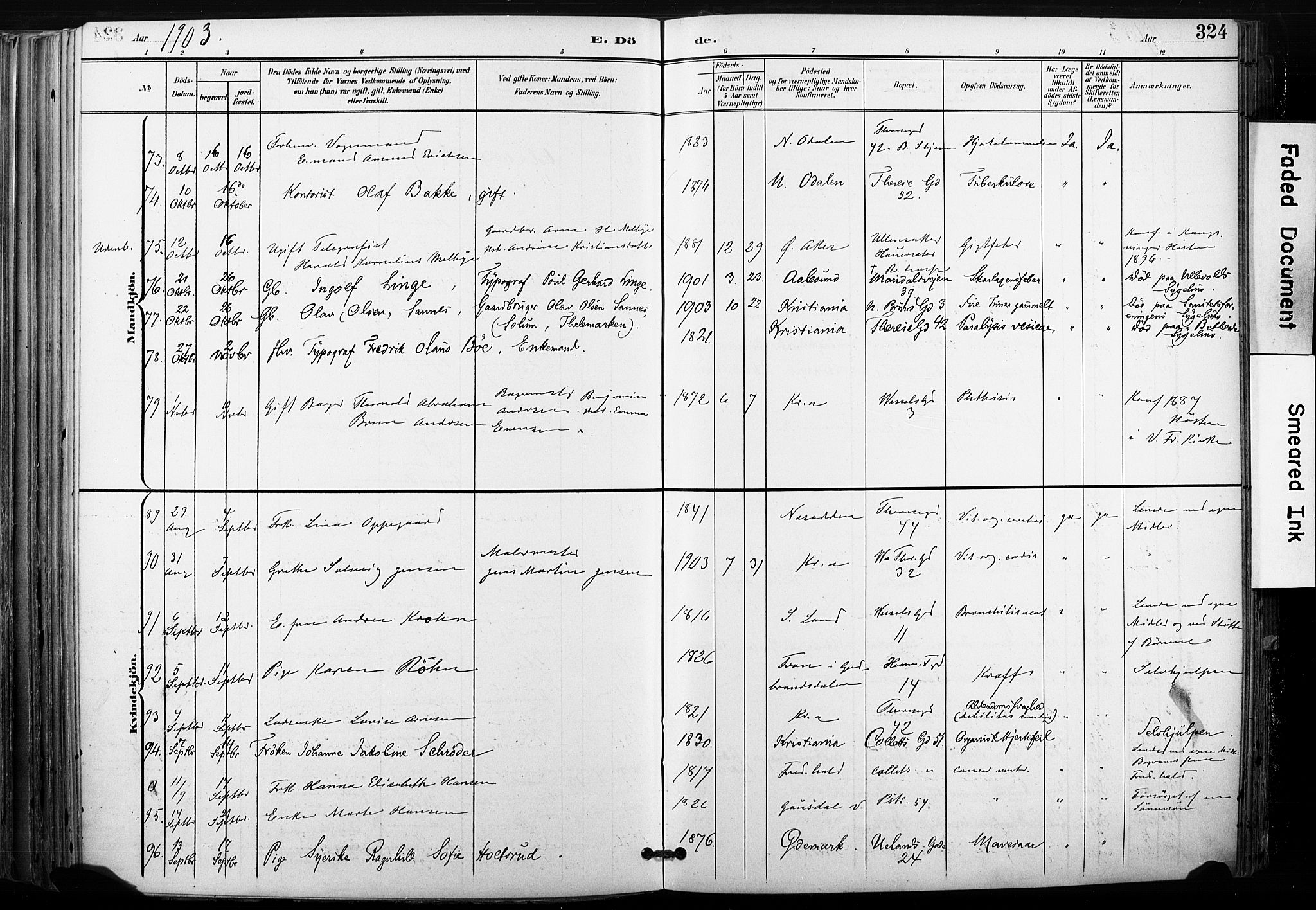 Gamle Aker prestekontor Kirkebøker, AV/SAO-A-10617a/F/L0013: Parish register (official) no. 13, 1901-1908, p. 324