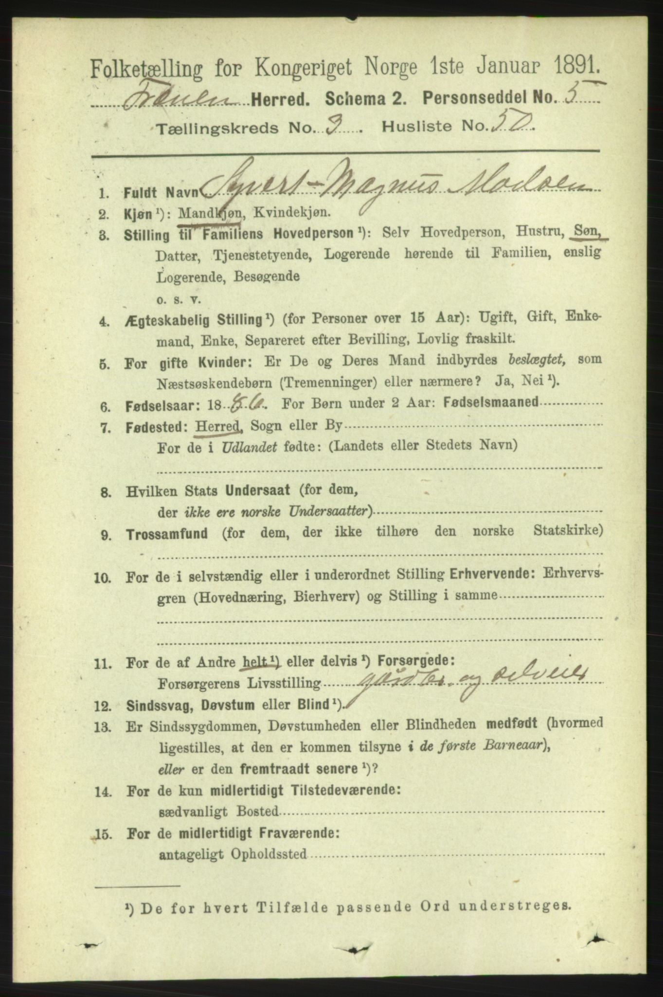 RA, 1891 census for 1548 Fræna, 1891, p. 1077