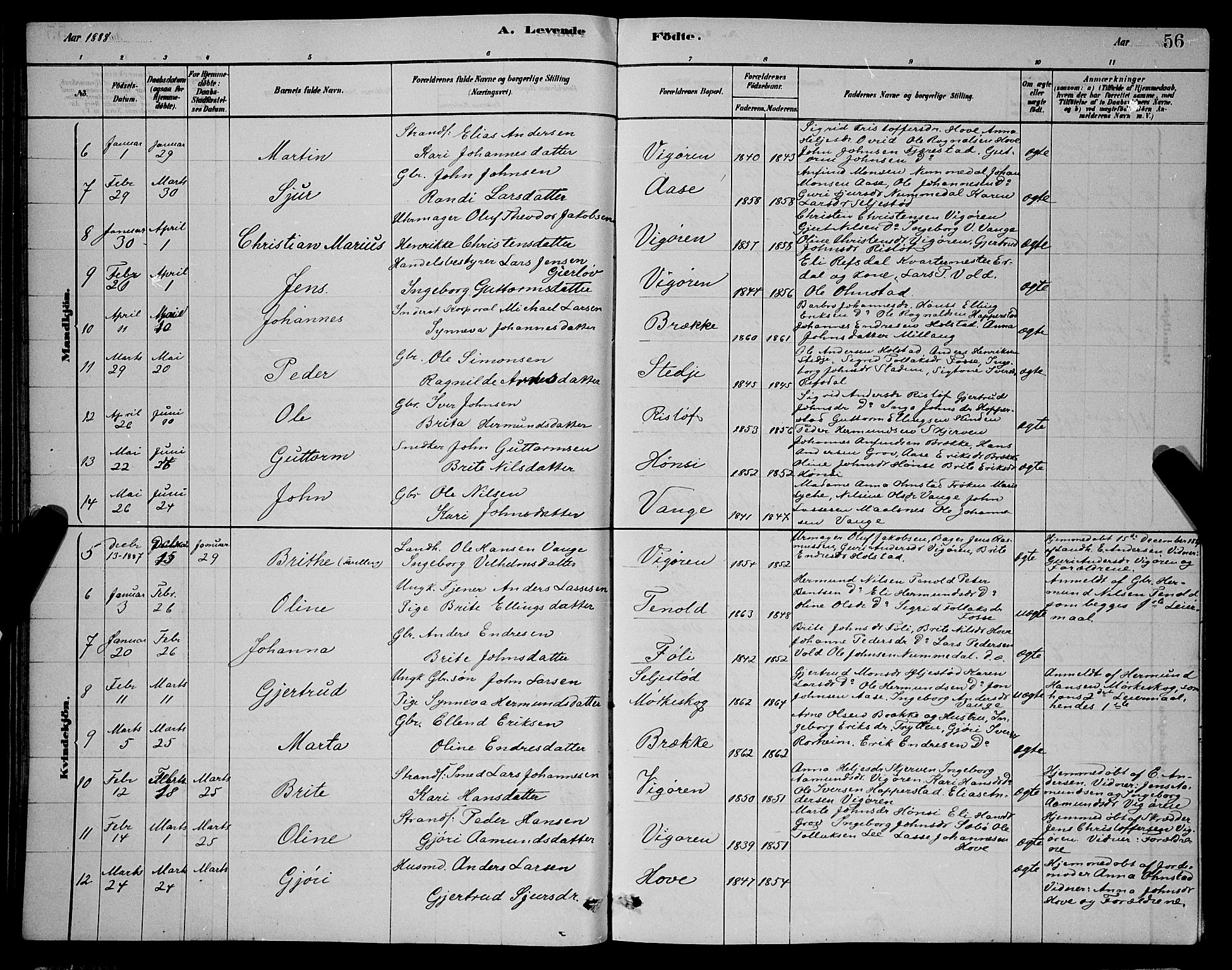 Vik sokneprestembete, AV/SAB-A-81501/H/Hab/Haba/L0003: Parish register (copy) no. A 3, 1878-1894, p. 56