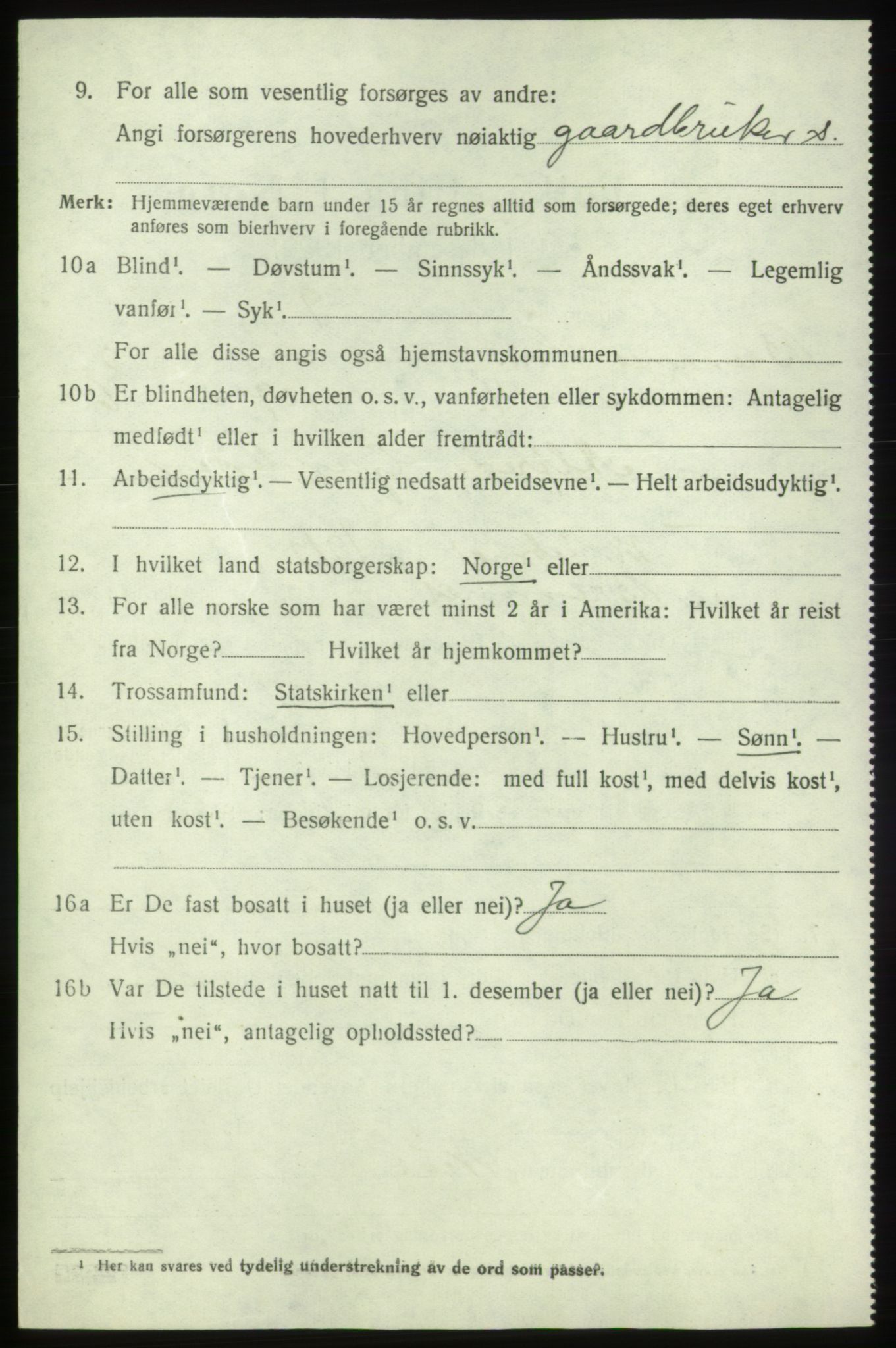 SAB, 1920 census for Bremnes, 1920, p. 3043