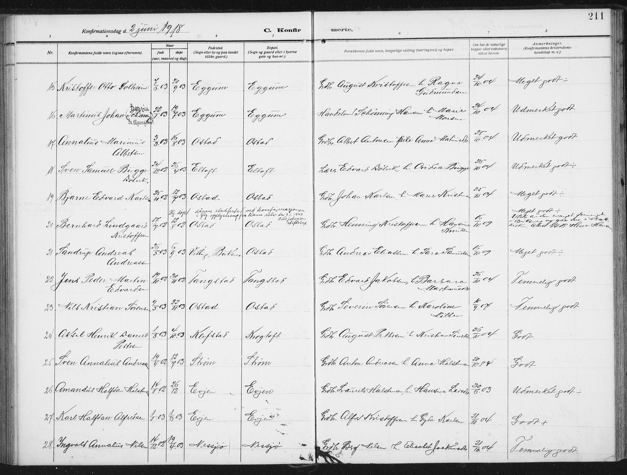 Ministerialprotokoller, klokkerbøker og fødselsregistre - Nordland, AV/SAT-A-1459/880/L1135: Parish register (official) no. 880A09, 1908-1919, p. 211