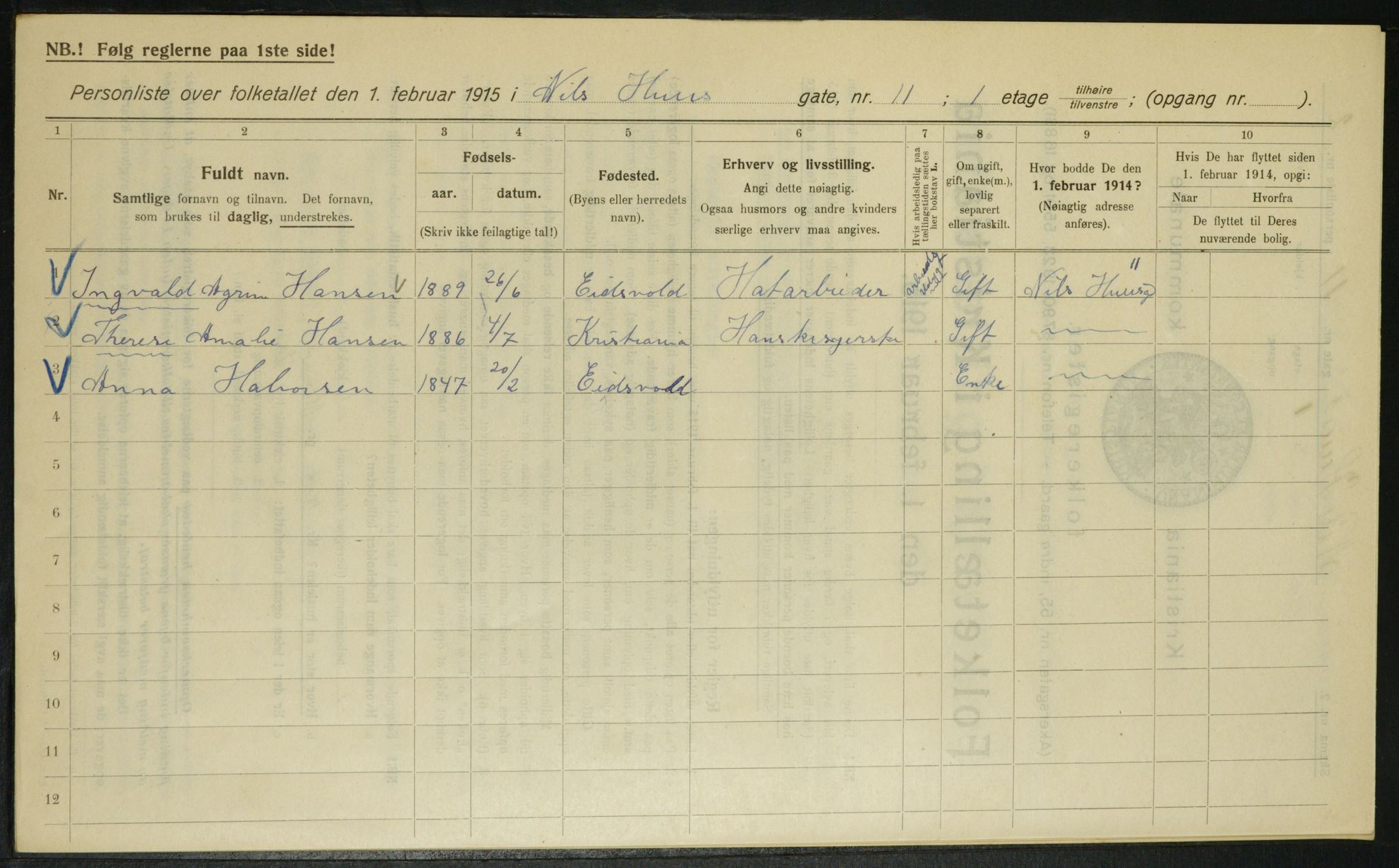 OBA, Municipal Census 1915 for Kristiania, 1915, p. 70397