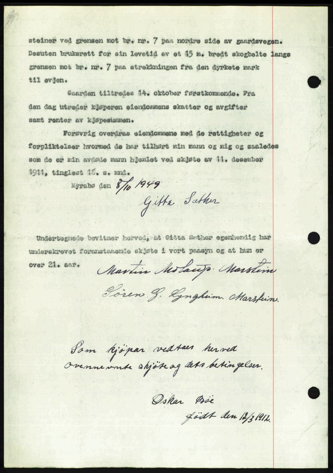 Romsdal sorenskriveri, AV/SAT-A-4149/1/2/2C: Mortgage book no. A31, 1949-1949, Diary no: : 2854/1949