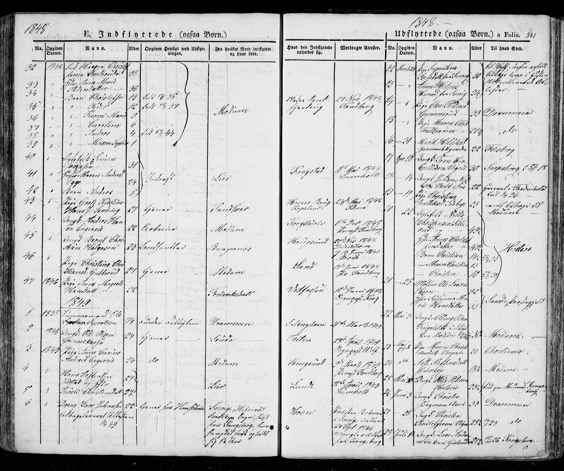 Eiker kirkebøker, AV/SAKO-A-4/G/Ga/L0002: Parish register (copy) no. I 2, 1832-1856, p. 581