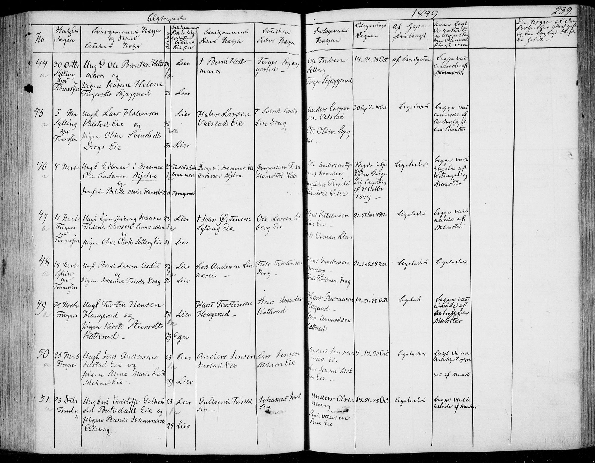 Lier kirkebøker, AV/SAKO-A-230/F/Fa/L0011: Parish register (official) no. I 11, 1843-1854, p. 239