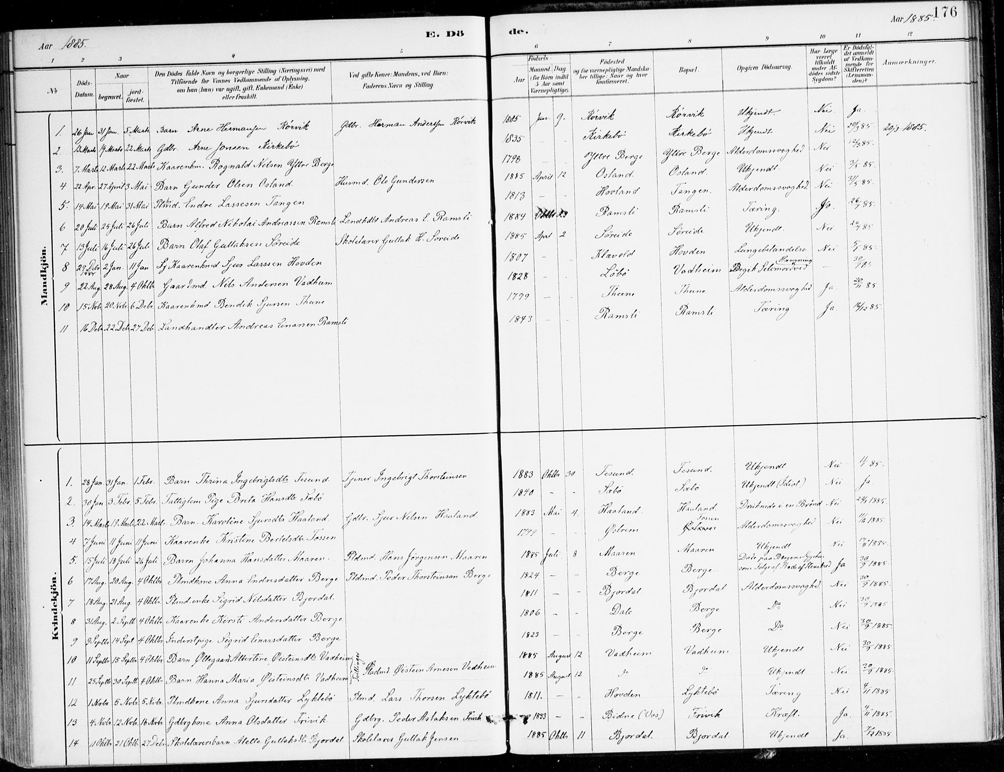 Lavik sokneprestembete, SAB/A-80901: Parish register (official) no. C 1, 1882-1904, p. 176