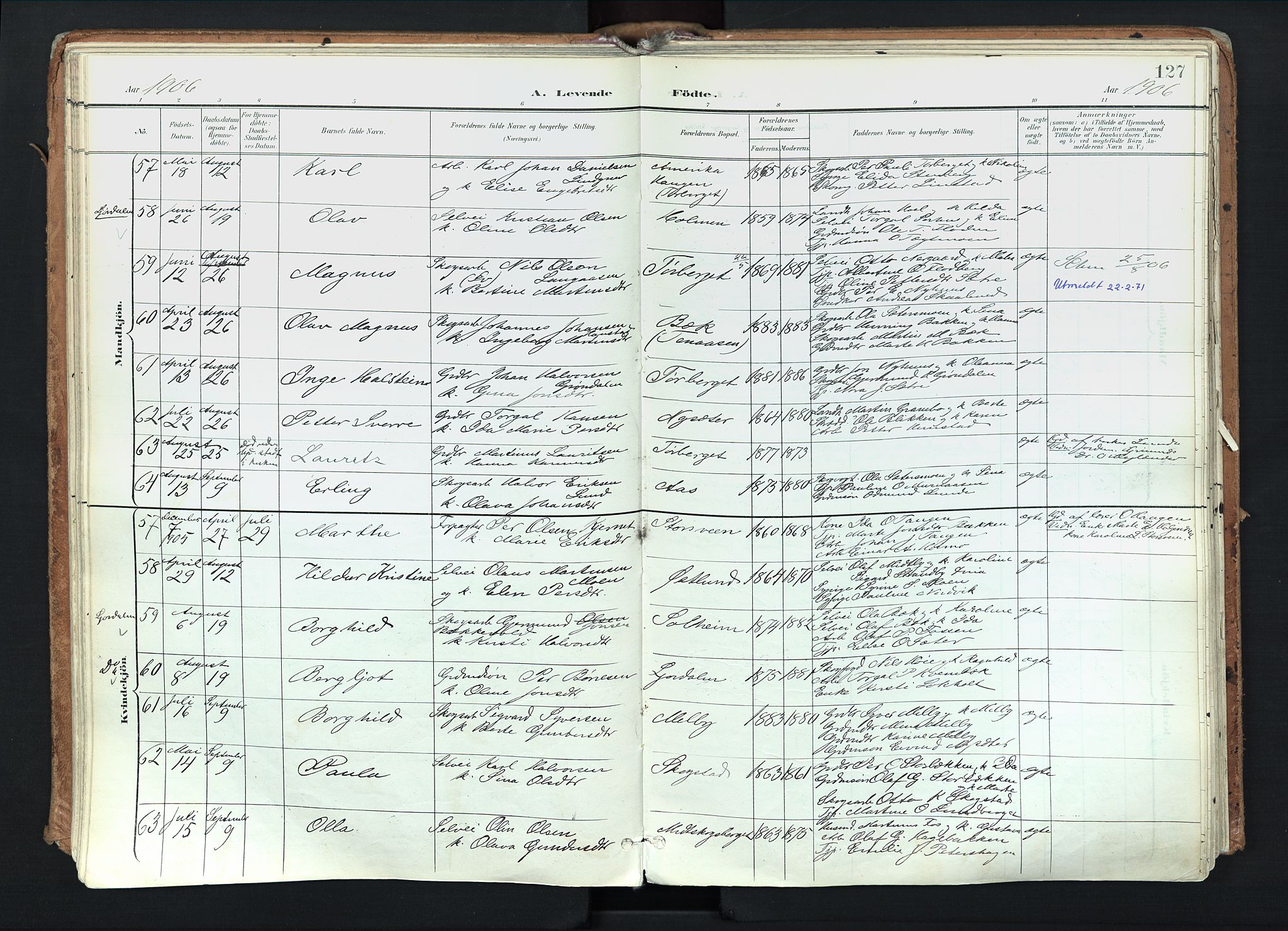 Trysil prestekontor, AV/SAH-PREST-046/H/Ha/Haa/L0012: Parish register (official) no. 12, 1898-1917, p. 127