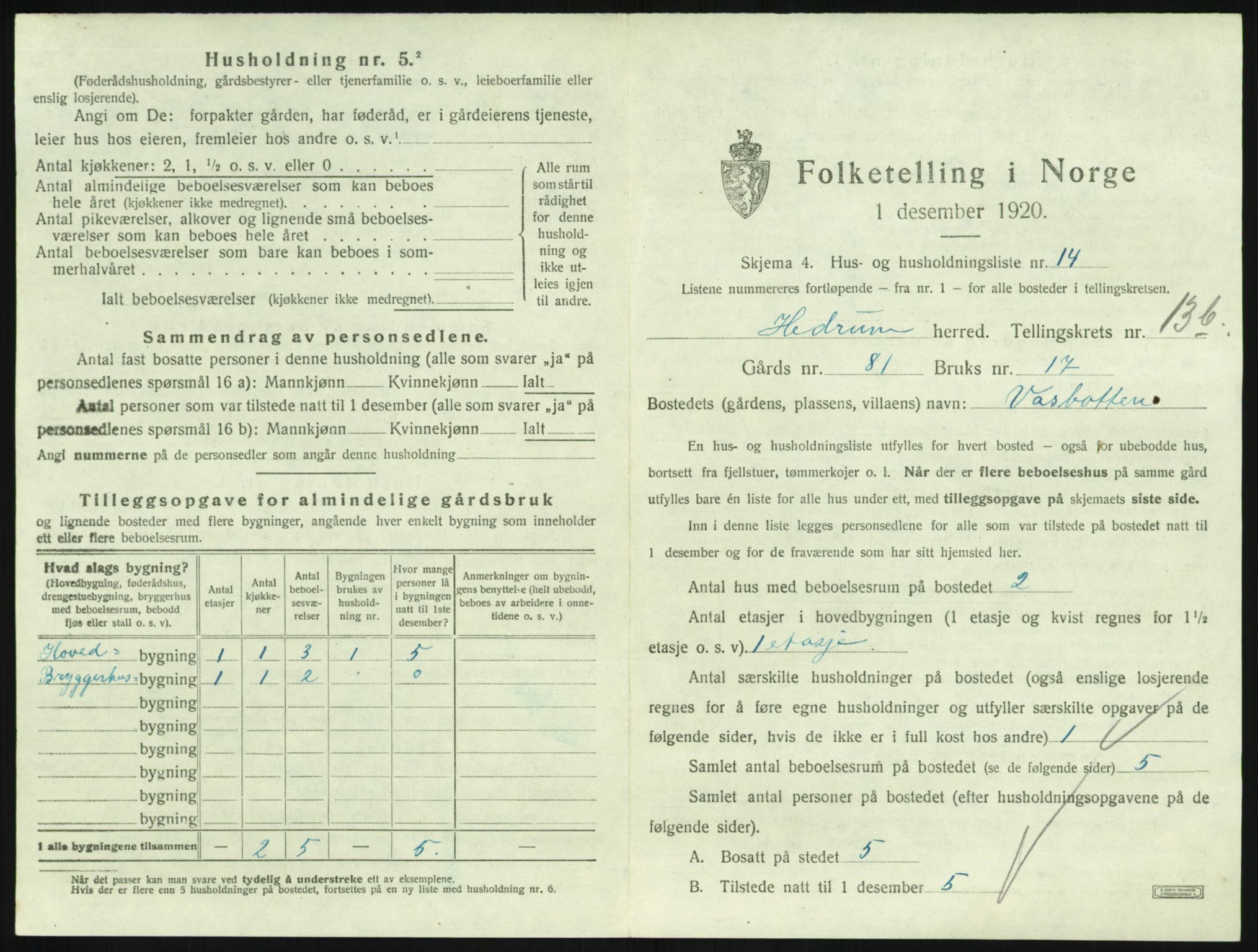 SAKO, 1920 census for Hedrum, 1920, p. 1229