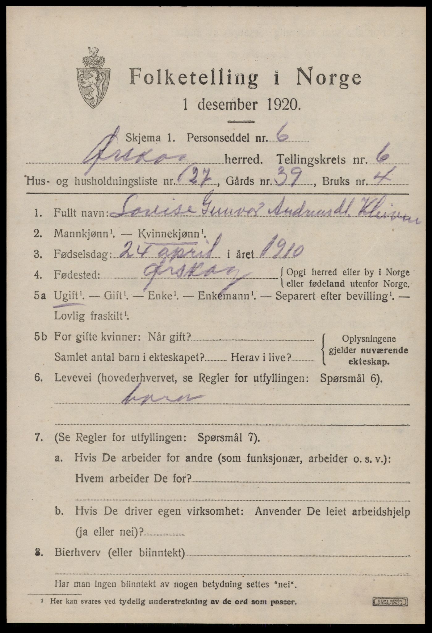 SAT, 1920 census for Ørskog, 1920, p. 3602