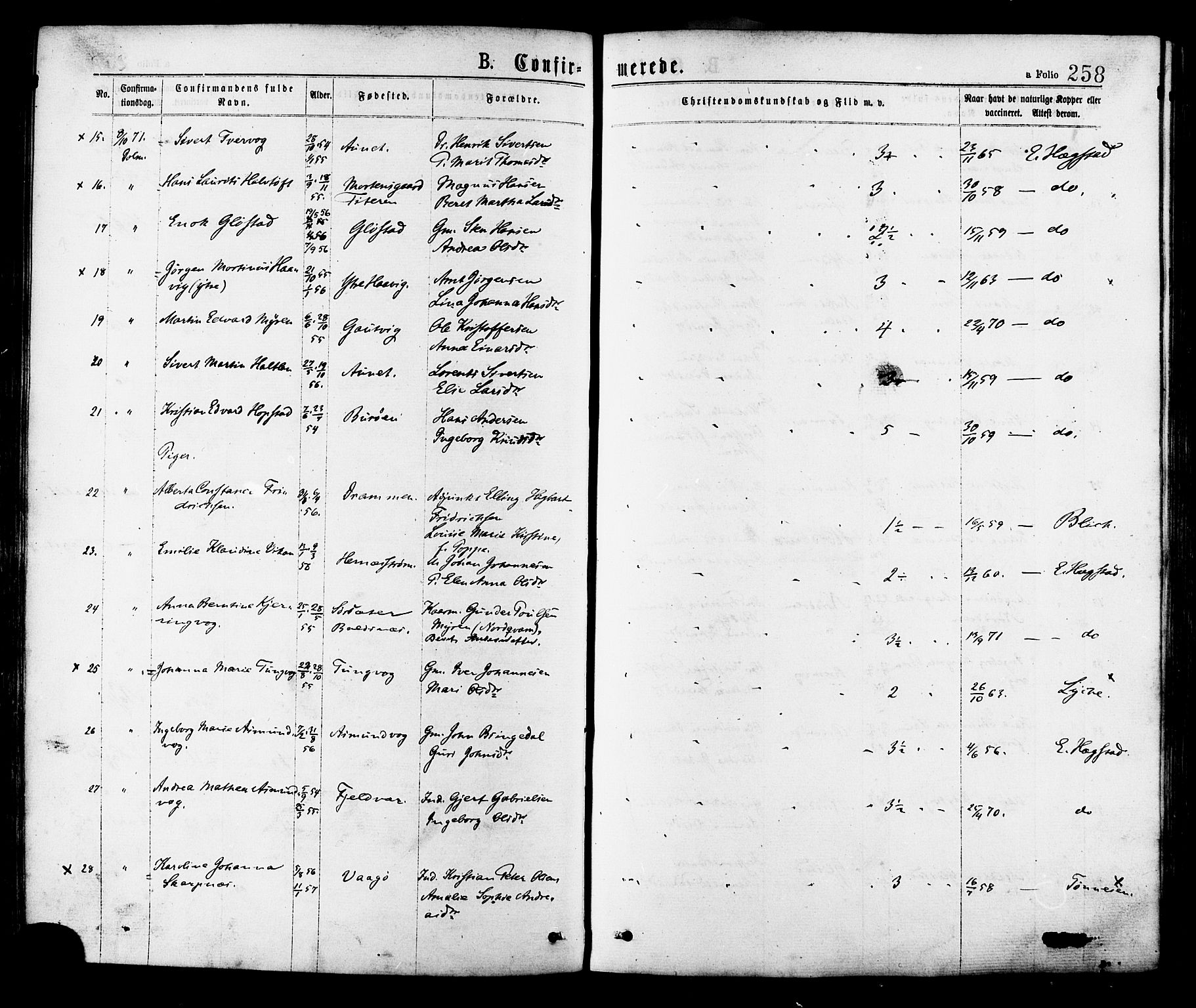 Ministerialprotokoller, klokkerbøker og fødselsregistre - Sør-Trøndelag, AV/SAT-A-1456/634/L0532: Parish register (official) no. 634A08, 1871-1881, p. 258